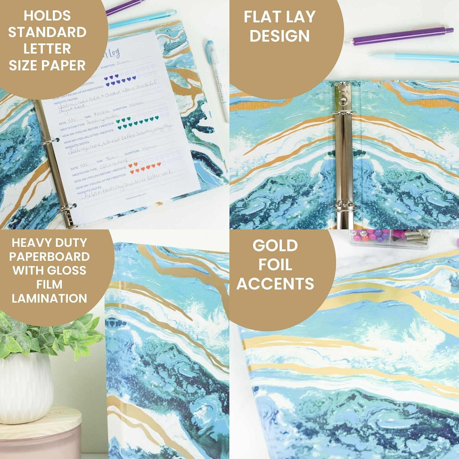 image:imagebloom daily planners 1Inch 3 Ring Binder for School Office Home Decorative 1 Binder Organizer for Standard Letter Size Paper 10 x 115 Gold MarbleGeode