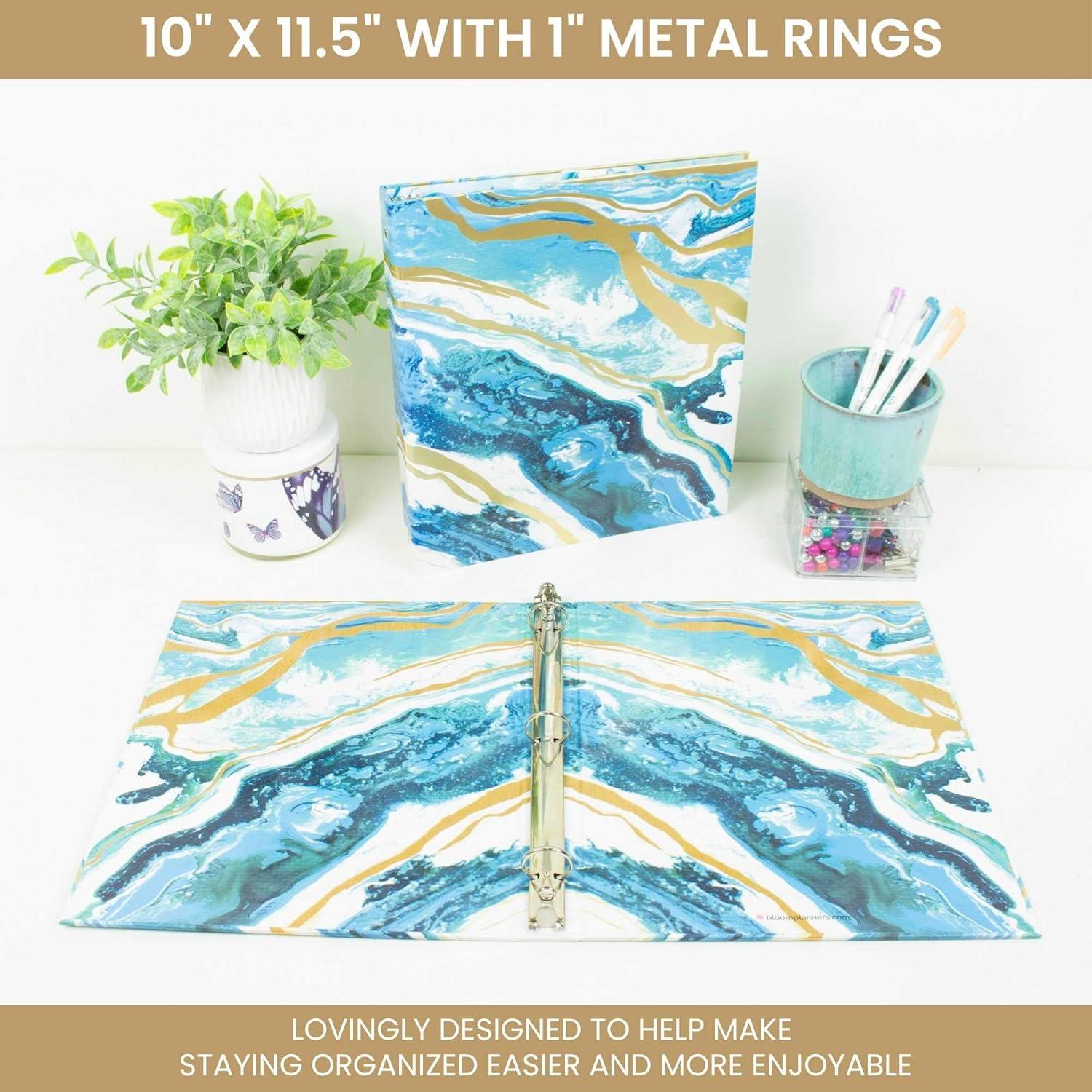 image:imagebloom daily planners 1Inch 3 Ring Binder for School Office Home Decorative 1 Binder Organizer for Standard Letter Size Paper 10 x 115 Gold MarbleGeode
