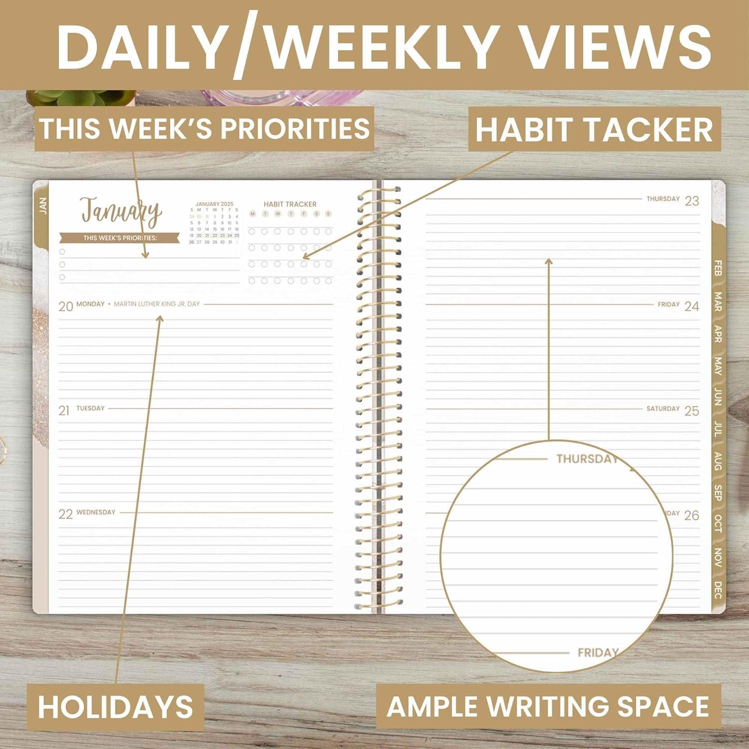 image:imagebloom daily planners 2025 85 x 11 Calendar Year Day Planner January 2025 December 2025 Weekly Monthly Dated Agenda Organizer with Stickers amp Tabs Brushed Beige85 x 11