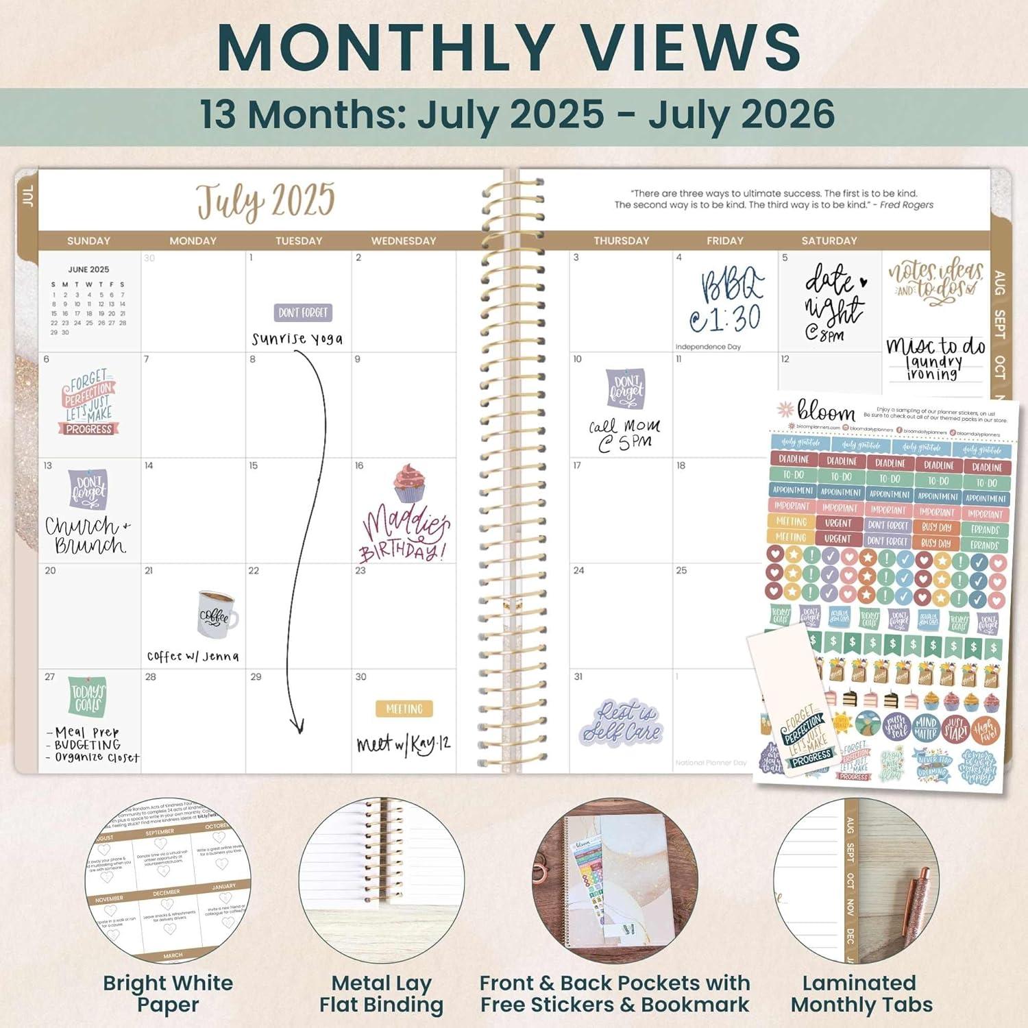 image:imagebloom daily planners 20252026 85 x 11 Academic Year Day Planner July 2025 July 2026 Aesthetic Weekly amp Monthly Dated Agenda Organizer with Stickers Brushed Beige