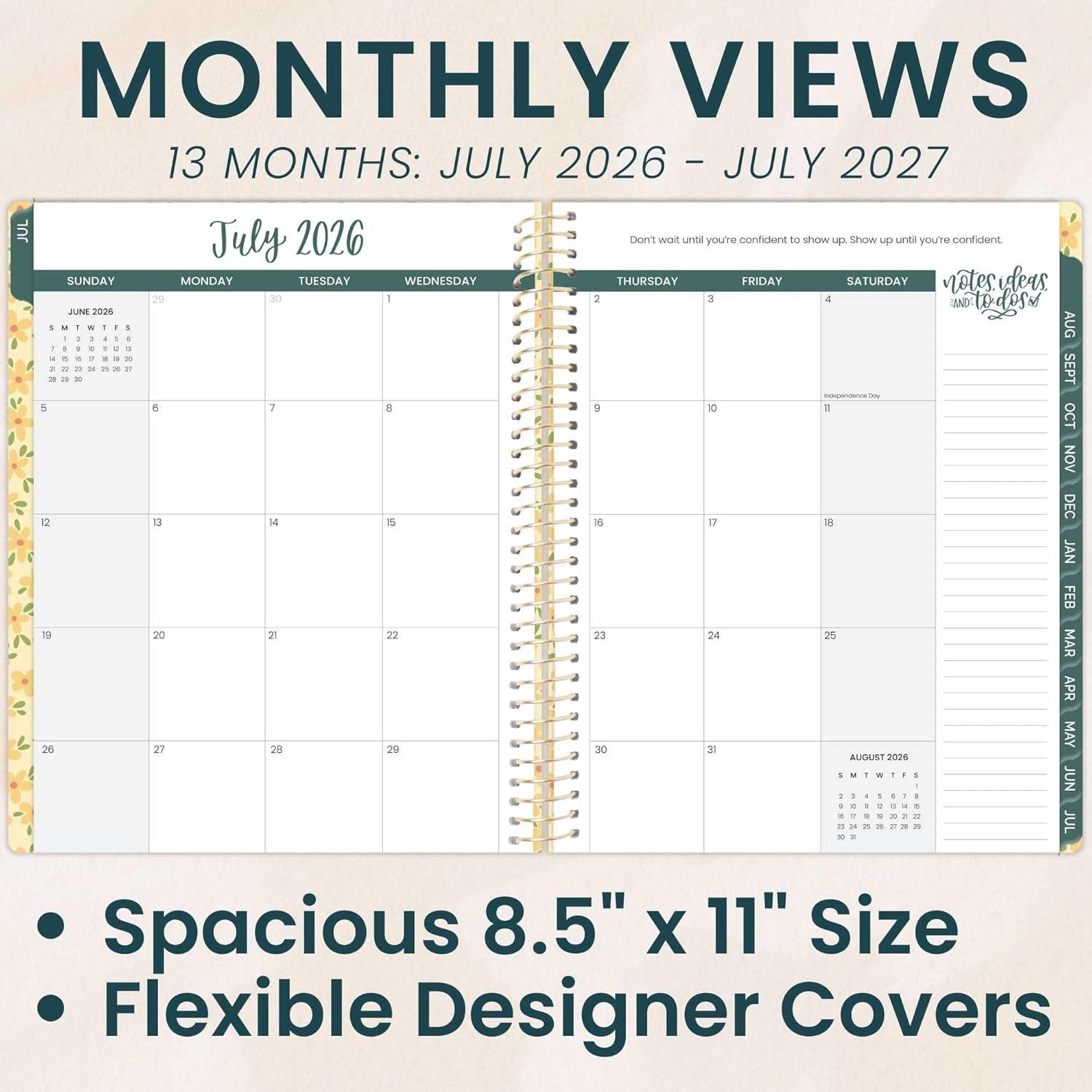 image:imagebloom daily planners 20252026 85 x 11 Academic Year Day Planner July 2025 July 2026 Weekly amp Monthly Dated Agenda Organizer with Stickers amp Tabs Garden Party BeigeButter Yellow Daisies 202627