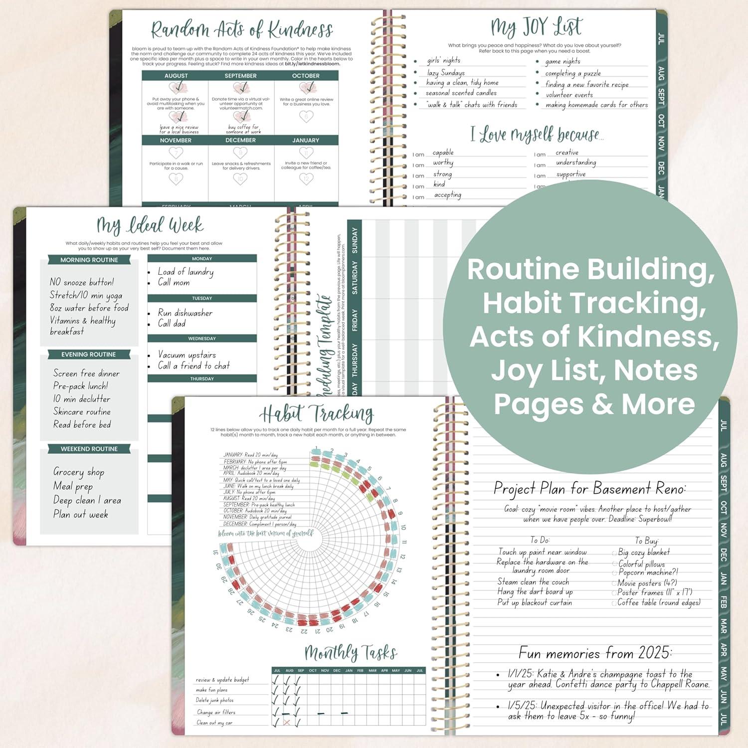 image:imagebloom daily planners 20252026 85 x 11 Academic Year Day Planner July 2025 July 2026 Weekly amp Monthly Dated Agenda Organizer with Stickers amp Tabs Emerald Paint Strokes