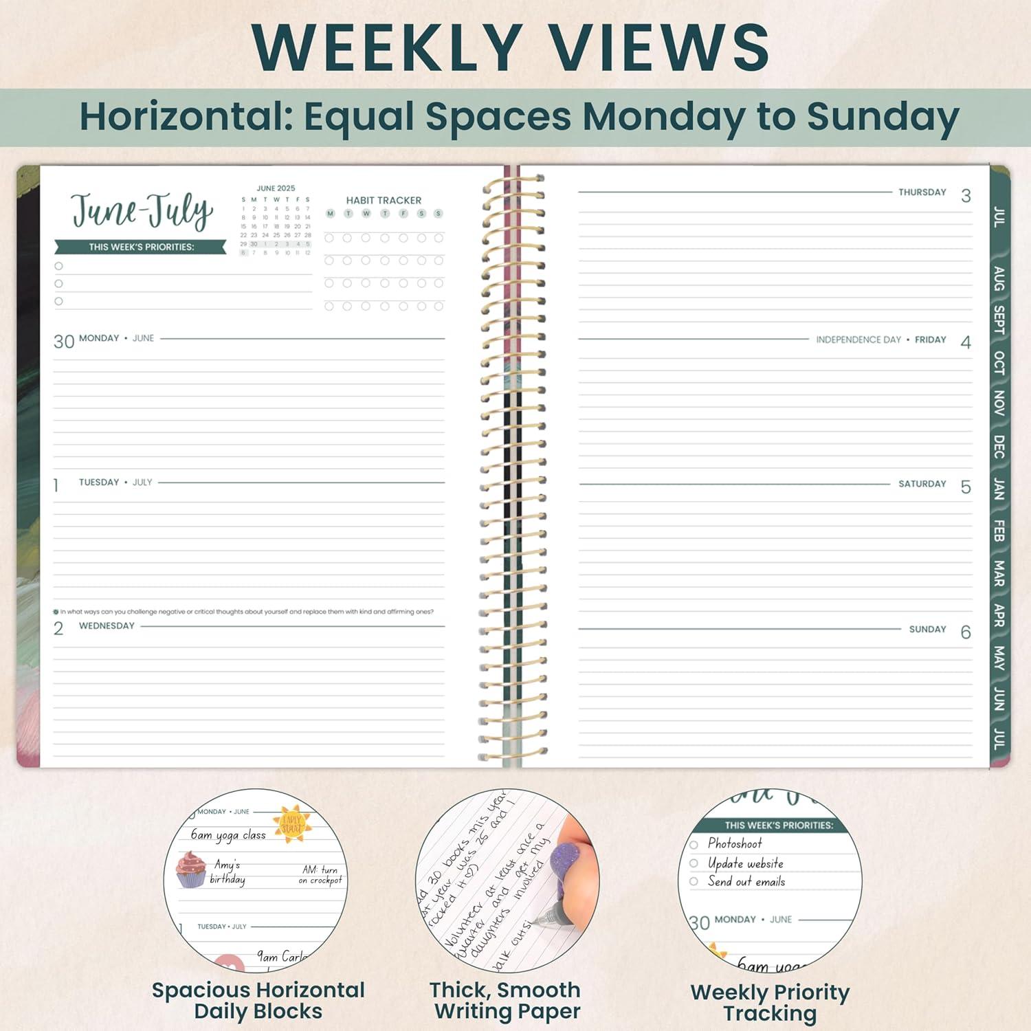 image:imagebloom daily planners 20252026 85 x 11 Academic Year Day Planner July 2025 July 2026 Weekly amp Monthly Dated Agenda Organizer with Stickers amp Tabs Emerald Paint Strokes
