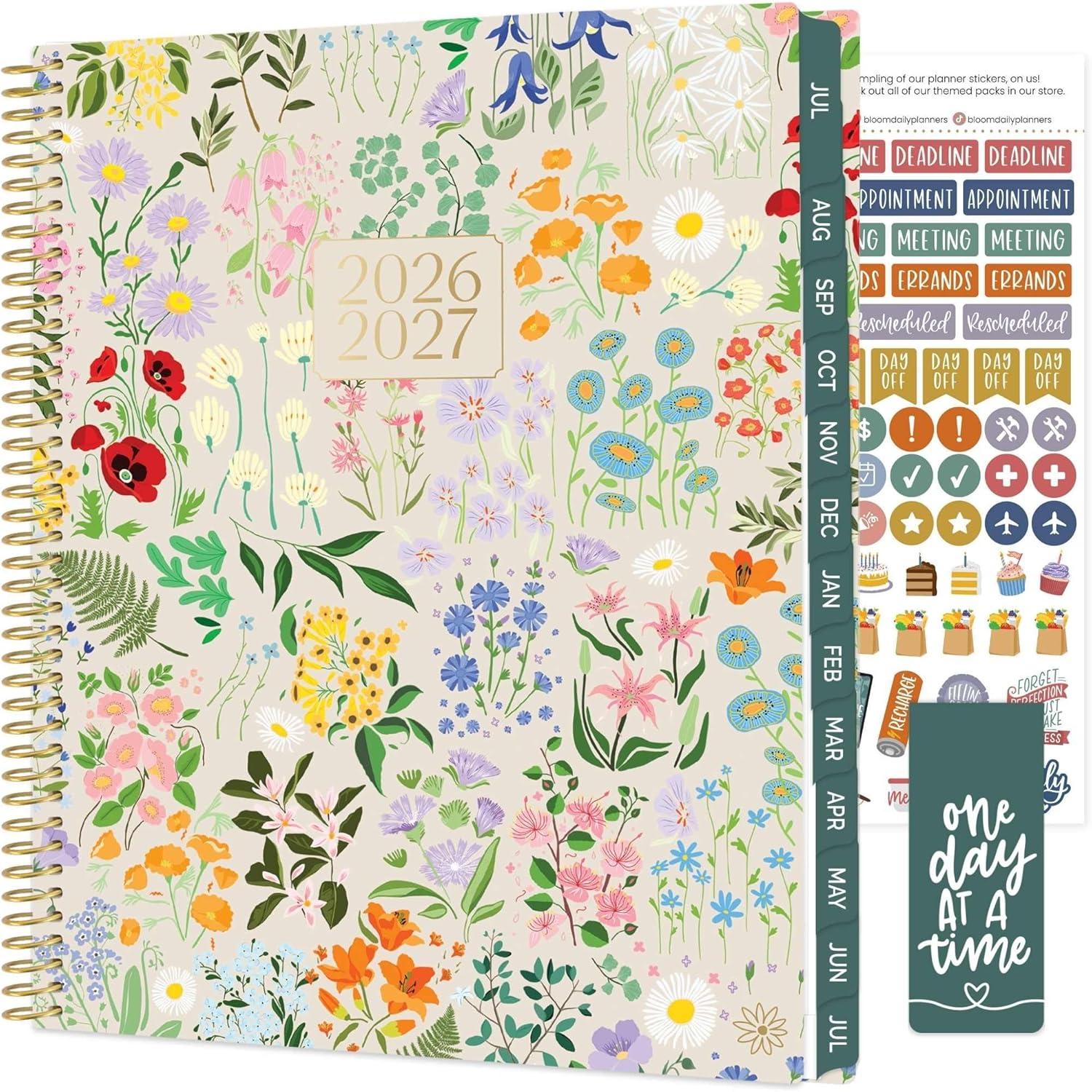 image:imagebloom daily planners 20252026 85 x 11 Academic Year Day Planner July 2025 July 2026 Weekly amp Monthly Dated Agenda Organizer with Stickers amp Tabs Garden Party BeigeGarden Party 202627