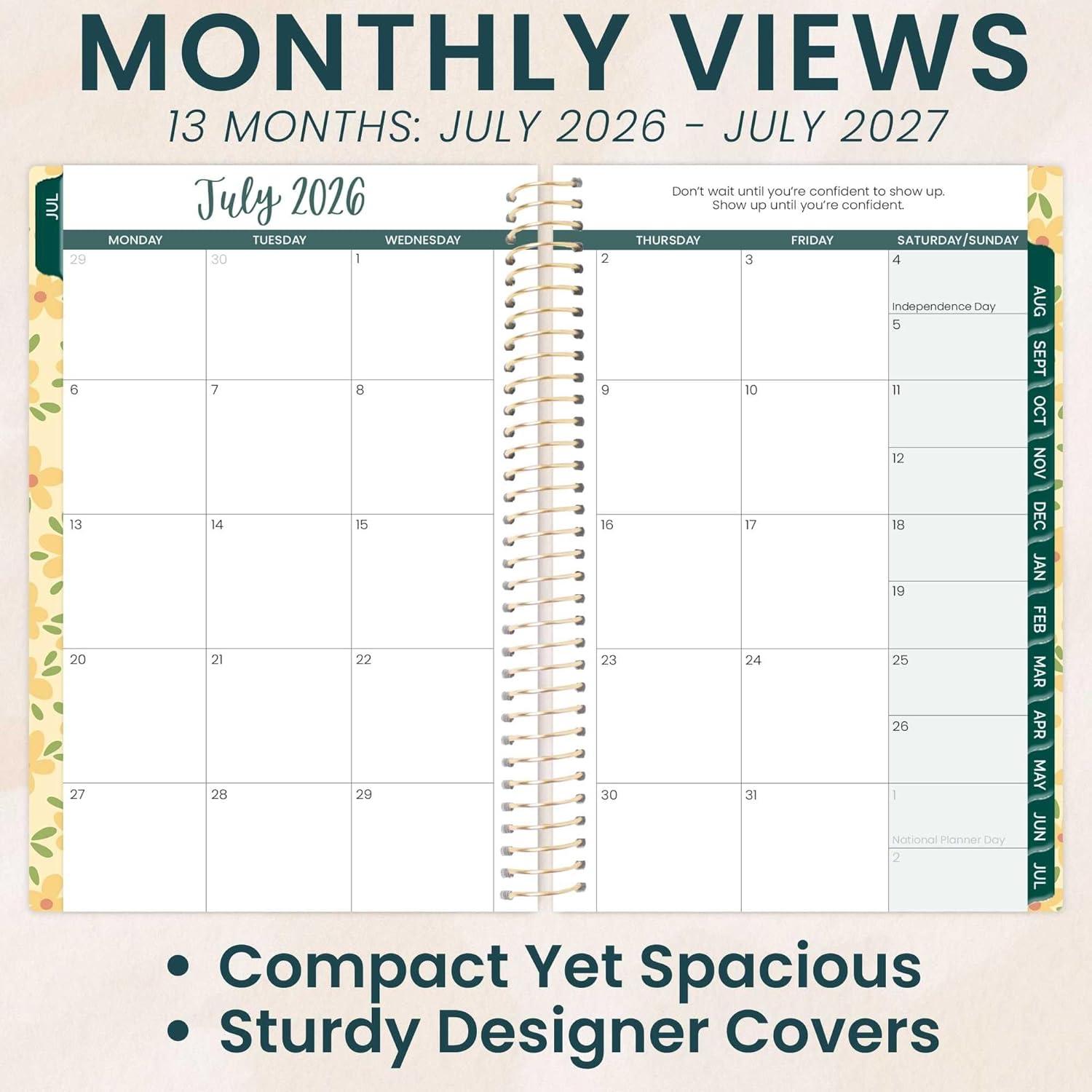 image:imagebloom daily planners 20252026 85 x 11 Academic Year Day Planner July 2025 July 2026 Weekly amp Monthly Dated Agenda Organizer with Stickers amp Tabs Garden Party BeigeButter Yellow Daisies 202627