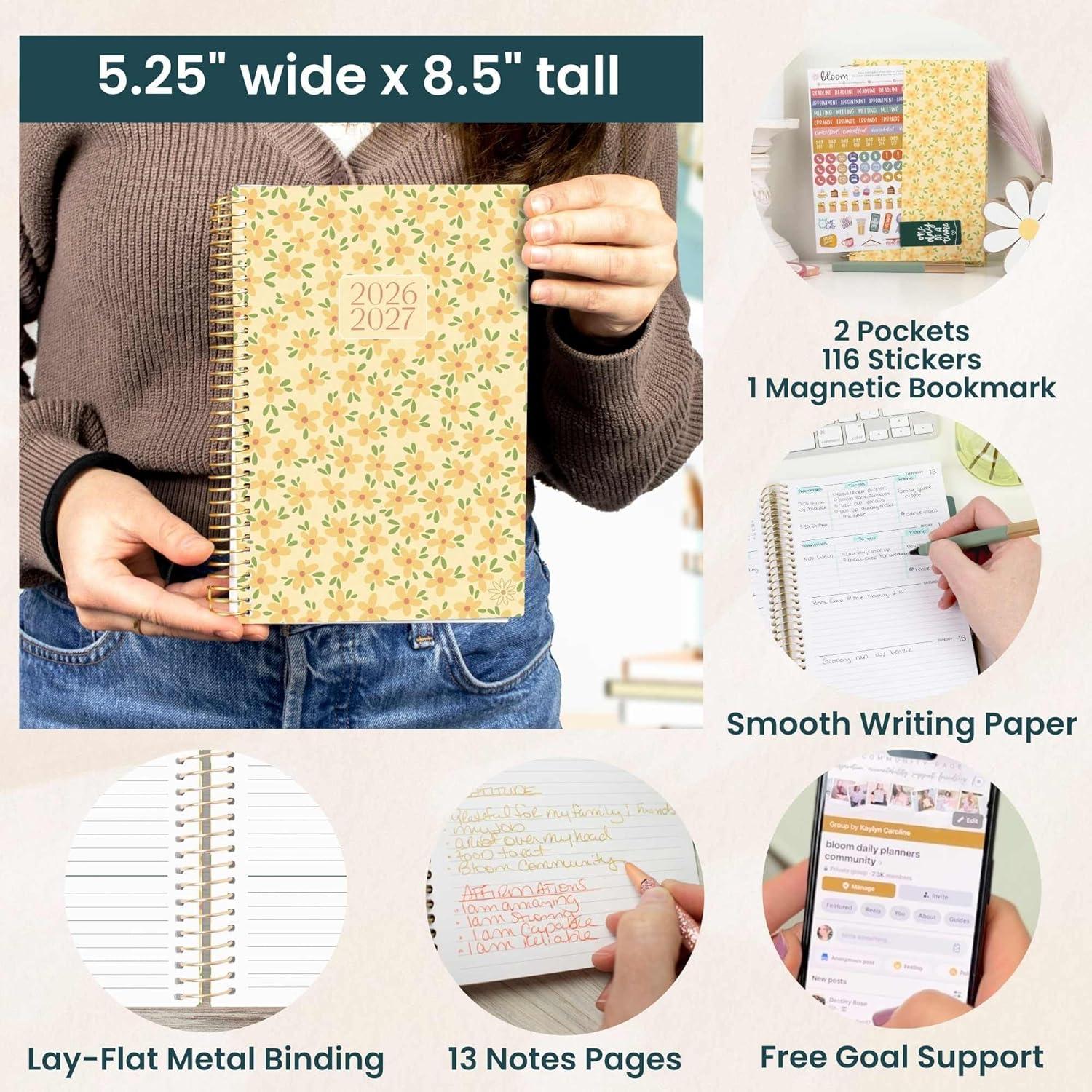 image:imagebloom daily planners 20252026 85 x 11 Academic Year Day Planner July 2025 July 2026 Weekly amp Monthly Dated Agenda Organizer with Stickers amp Tabs Garden Party BeigeButter Yellow Daisies 202627