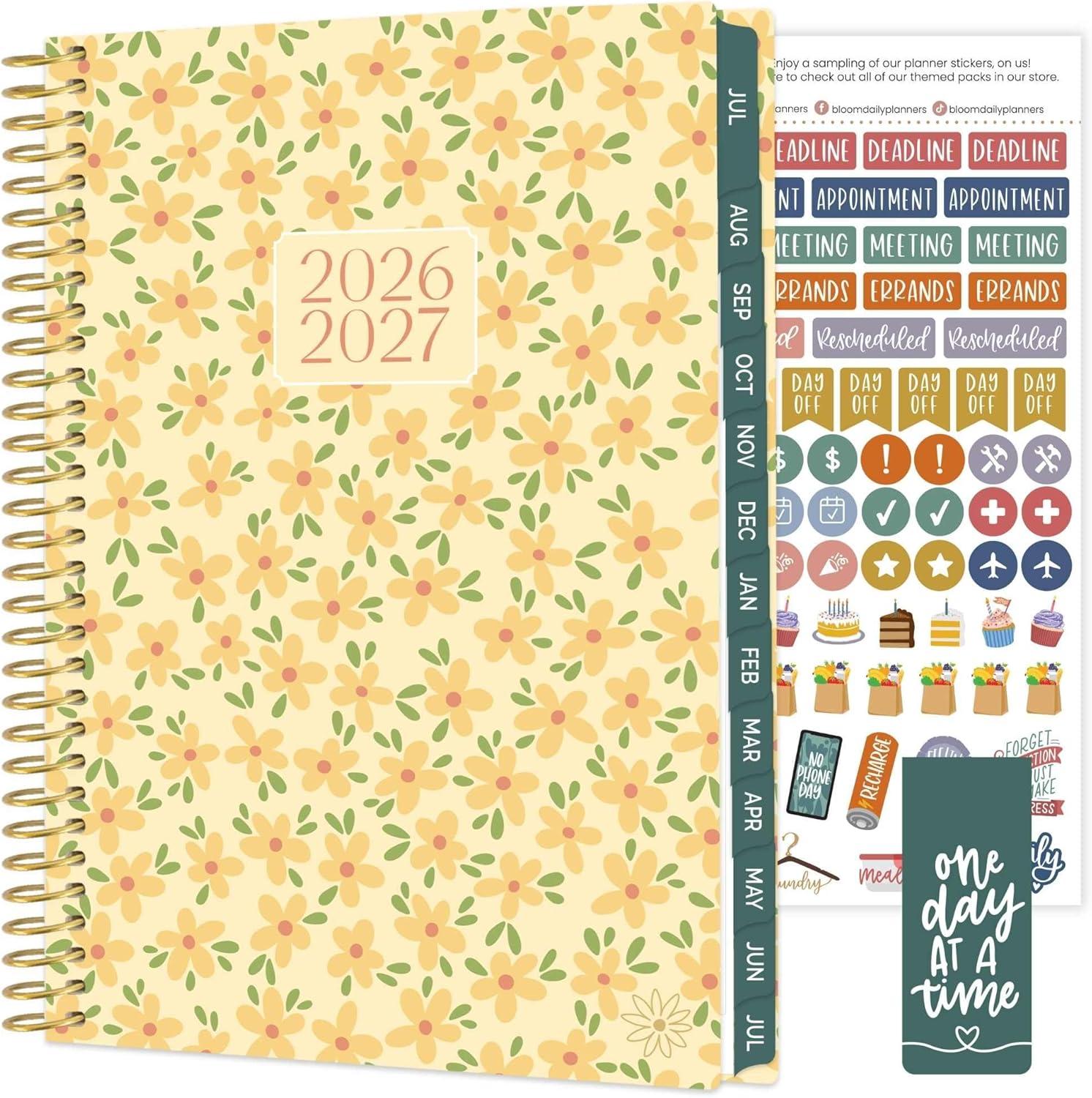image:imagebloom daily planners 20252026 85 x 11 Academic Year Day Planner July 2025 July 2026 Weekly amp Monthly Dated Agenda Organizer with Stickers amp Tabs Garden Party BeigeButter Yellow Daisies 202627