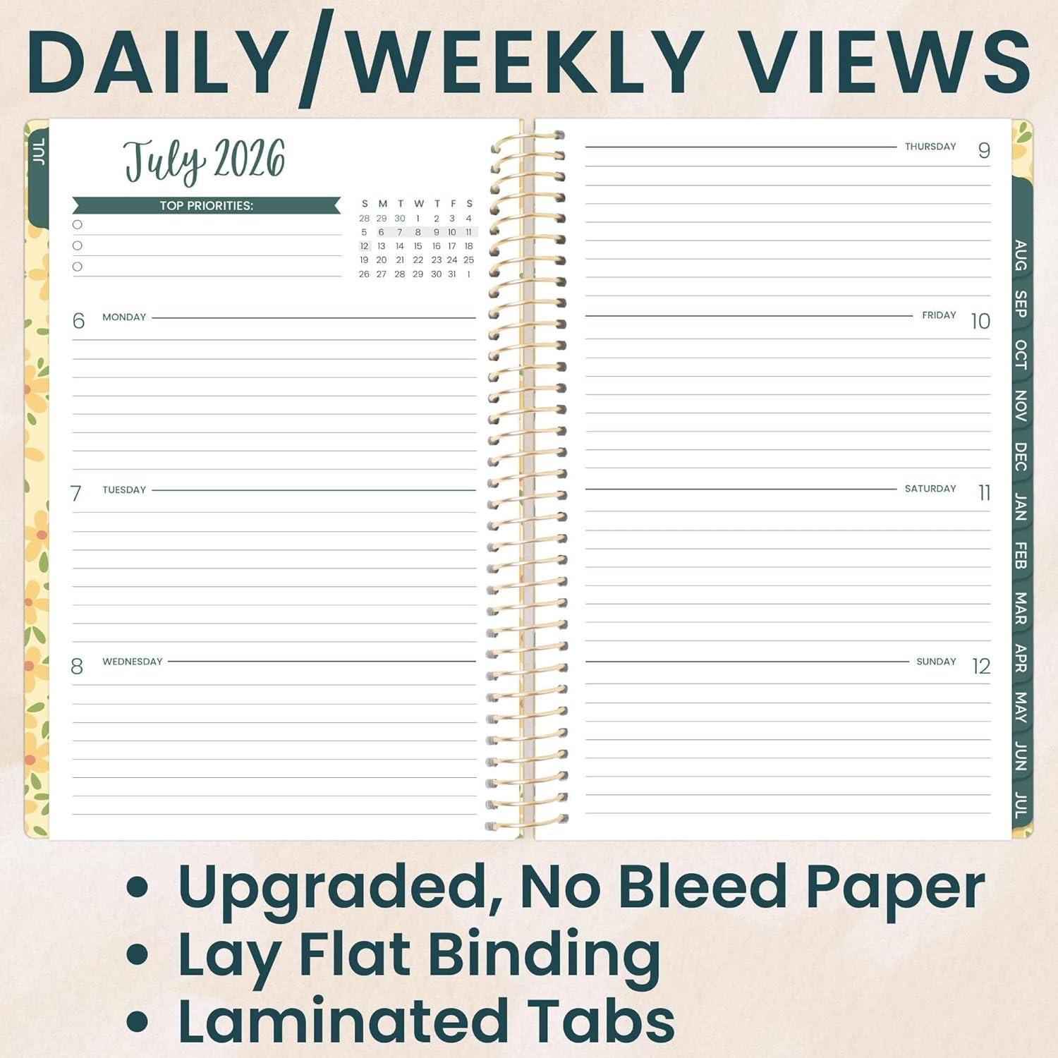image:imagebloom daily planners 20252026 85 x 11 Academic Year Day Planner July 2025 July 2026 Weekly amp Monthly Dated Agenda Organizer with Stickers amp Tabs Garden Party BeigeButter Yellow Daisies 202627