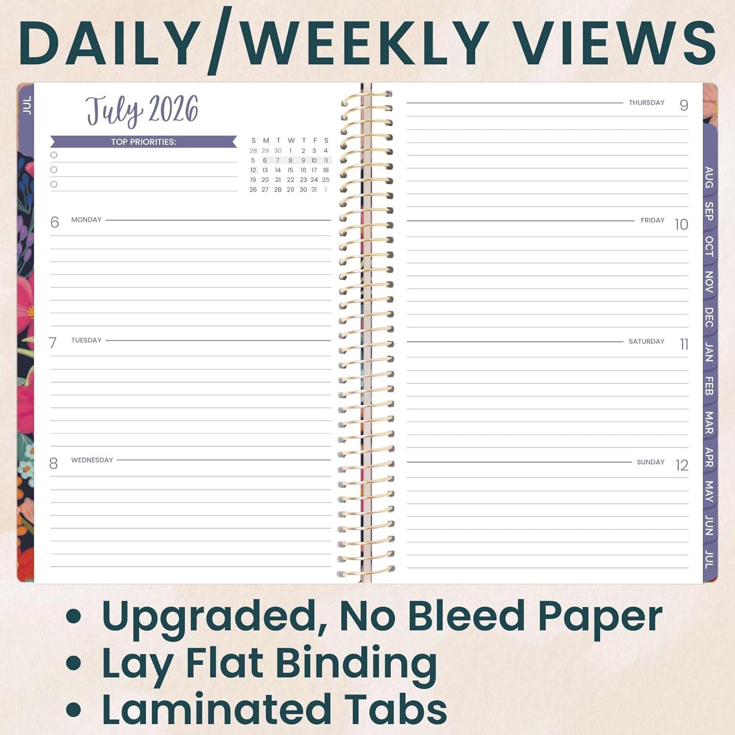image:imagebloom daily planners 20252026 85 x 11 Academic Year Day Planner July 2025 July 2026 Weekly amp Monthly Dated Agenda Organizer with Stickers amp Tabs Garden Party BeigeFloral Fiesta 202627