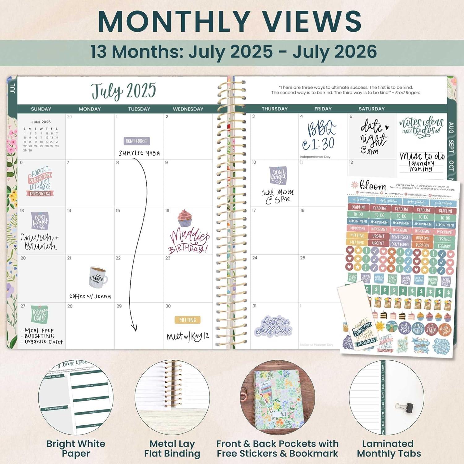 image:imagebloom daily planners 20252026 85 x 11 Academic Year Day Planner July 2025 July 2026 Weekly amp Monthly Dated Agenda Organizer with Stickers amp Tabs Garden Party BeigeGarden Party 202526