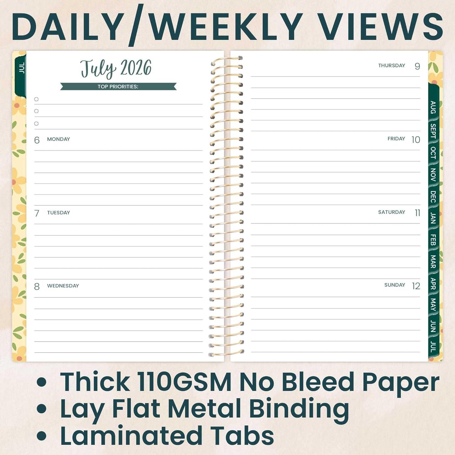 image:imagebloom daily planners 20252026 85 x 11 Academic Year Day Planner July 2025 July 2026 Weekly amp Monthly Dated Agenda Organizer with Stickers amp Tabs Garden Party BeigeButter Yellow Daisies 202627