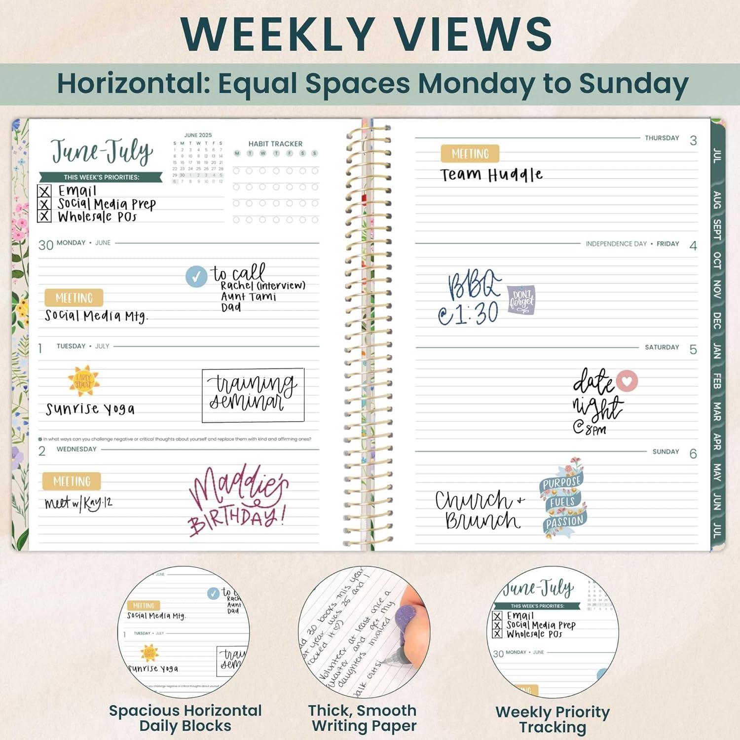 image:imagebloom daily planners 20252026 85 x 11 Academic Year Day Planner July 2025 July 2026 Weekly amp Monthly Dated Agenda Organizer with Stickers amp Tabs Garden Party BeigeGarden Party 202526