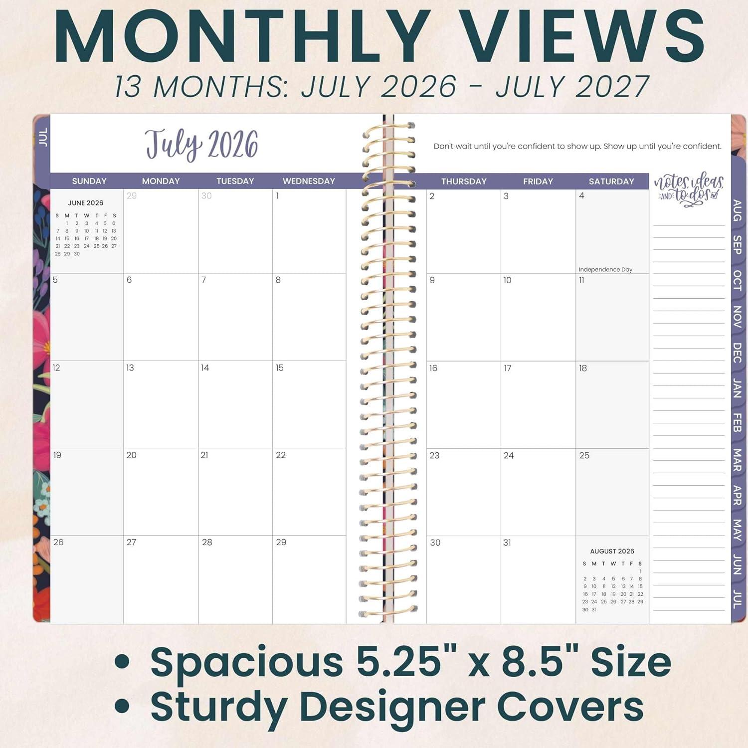 image:imagebloom daily planners 20252026 85 x 11 Academic Year Day Planner July 2025 July 2026 Weekly amp Monthly Dated Agenda Organizer with Stickers amp Tabs Garden Party BeigeFloral Fiesta 202627