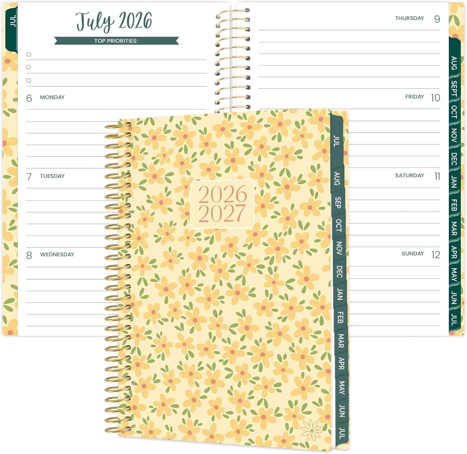 image:imagebloom daily planners 20252026 85 x 11 Academic Year Day Planner July 2025 July 2026 Weekly amp Monthly Dated Agenda Organizer with Stickers amp Tabs Garden Party BeigeButter Yellow Daisies 202627