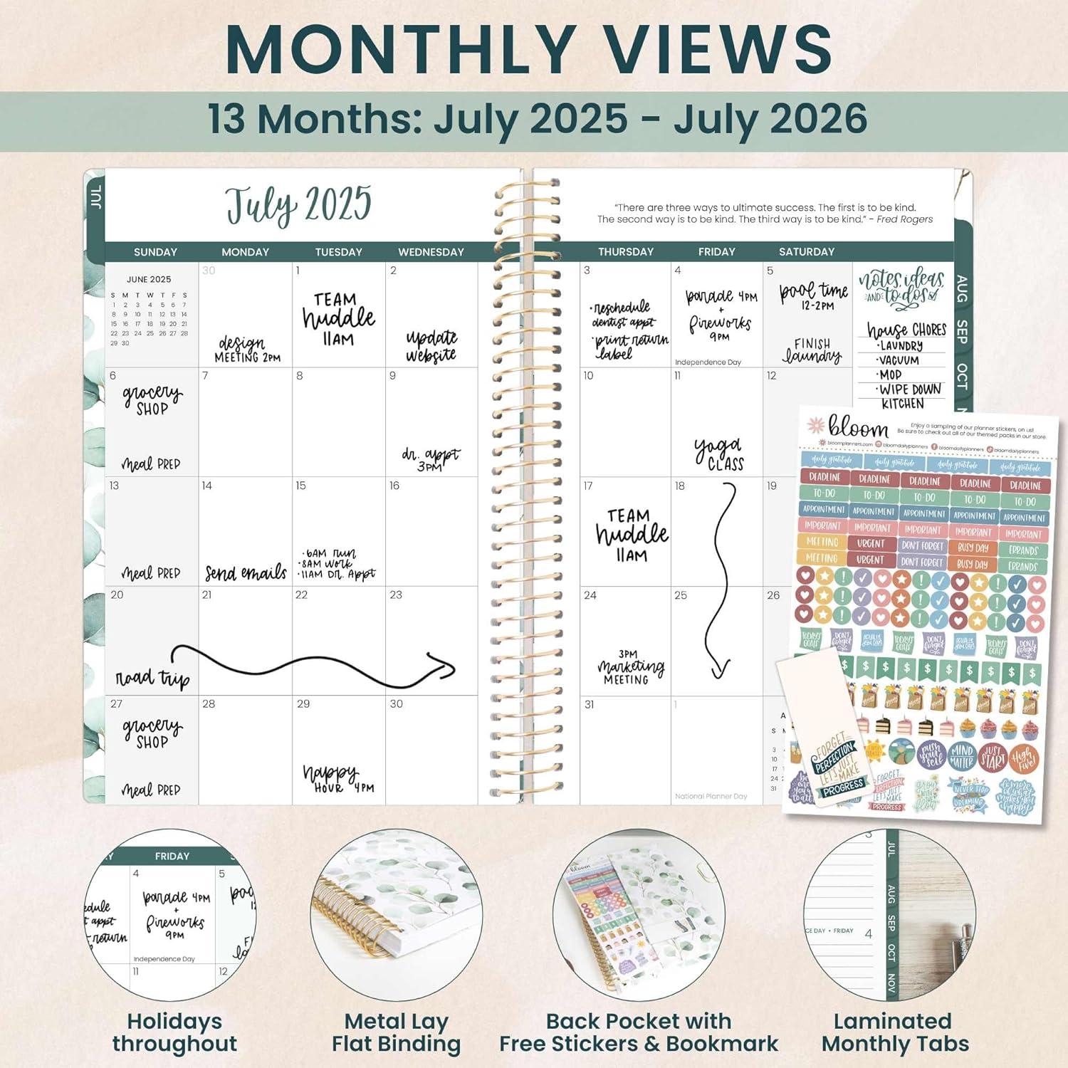 image:imagebloom daily planners 20252026 85 x 11 Academic Year Day Planner July 2025 July 2026 Weekly amp Monthly Dated Agenda Organizer with Stickers amp Tabs Boho GreeneryBoho Greenery 202526
