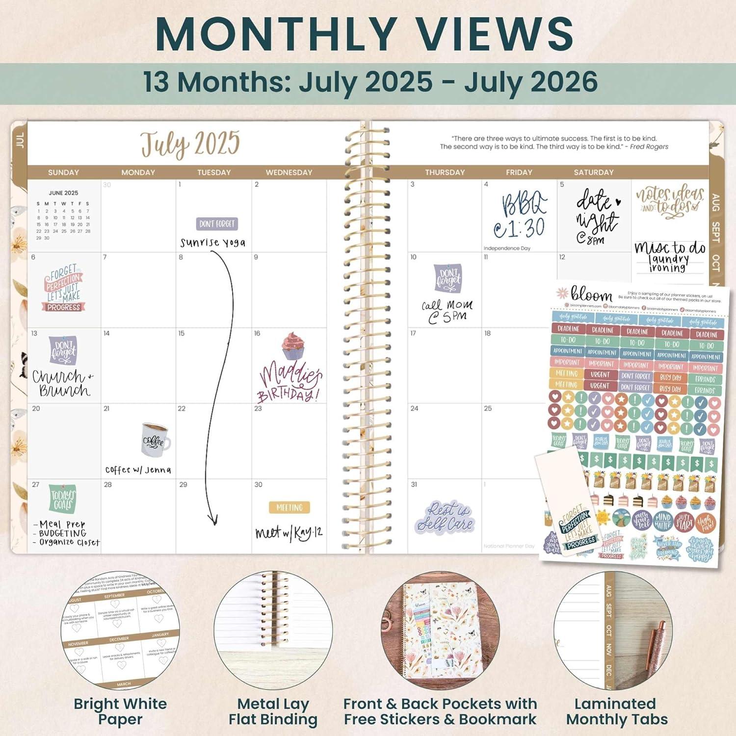 image:imagebloom daily planners 20252026 85 x 11 Academic Year Day Planner July 2025 July 2026 Weekly amp Monthly Dated Agenda Organizer with Stickers amp Tabs Butterfly Garden