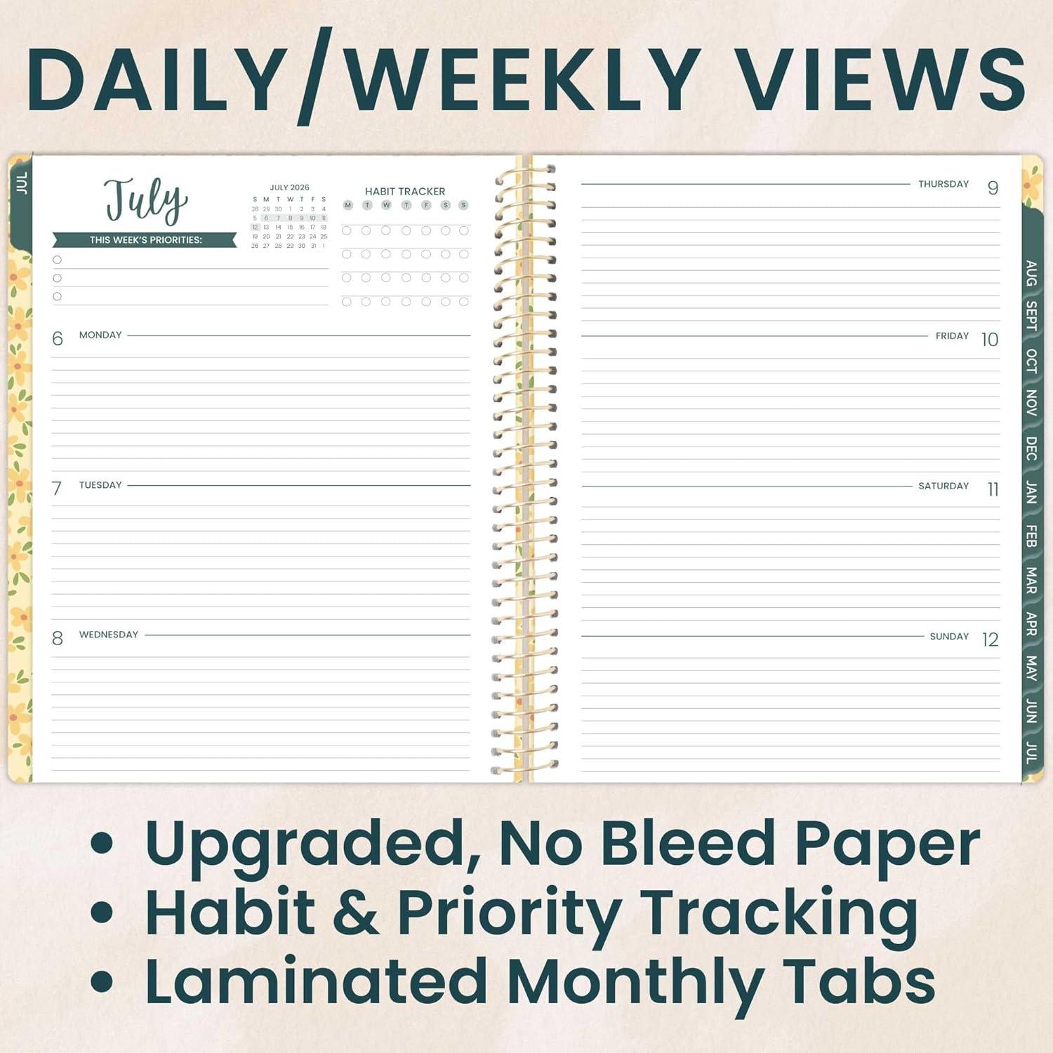 image:imagebloom daily planners 20252026 85 x 11 Academic Year Day Planner July 2025 July 2026 Weekly amp Monthly Dated Agenda Organizer with Stickers amp Tabs Garden Party BeigeButter Yellow Daisies 202627