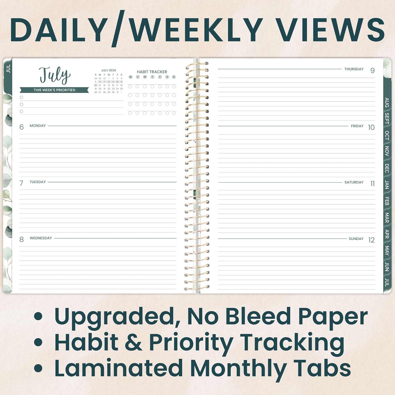 image:imagebloom daily planners 20252026 85 x 11 Academic Year Day Planner July 2025 July 2026 Weekly amp Monthly Dated Agenda Organizer with Stickers amp Tabs Boho GreeneryBoho Greenery 202627