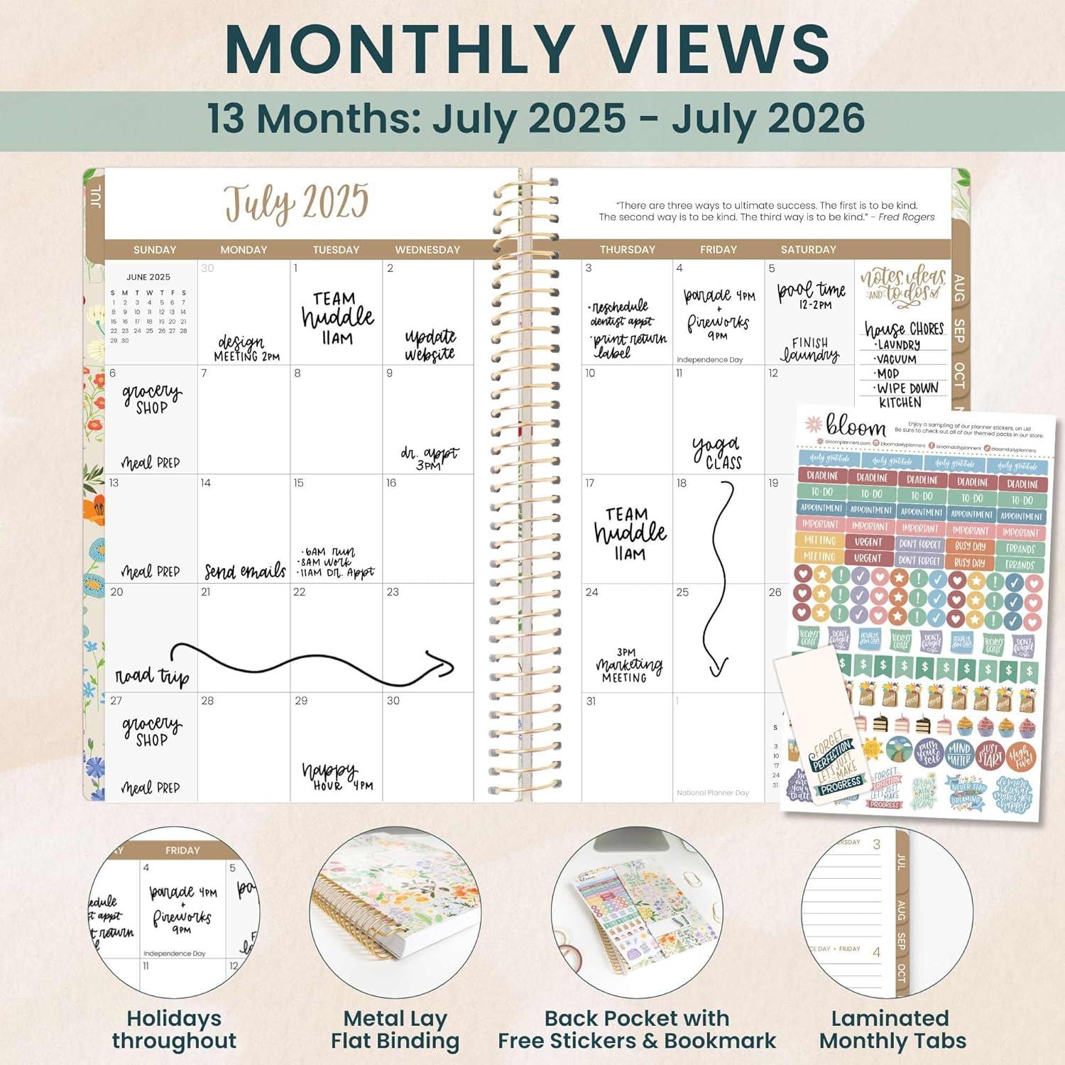 image:imagebloom daily planners 20252026 85 x 11 Academic Year Day Planner July 2025 July 2026 Weekly amp Monthly Dated Agenda Organizer with Stickers amp Tabs Garden Party BeigeGarden Party 202526