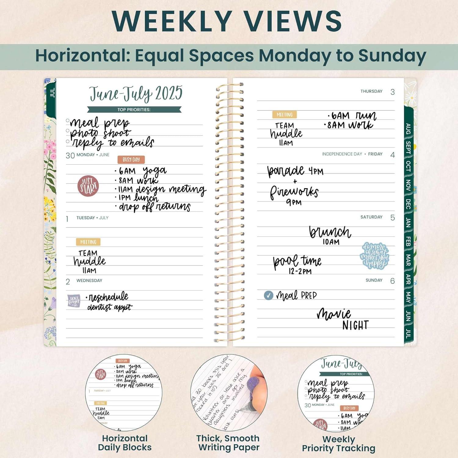 image:imagebloom daily planners 20252026 85 x 11 Academic Year Day Planner July 2025 July 2026 Weekly amp Monthly Dated Agenda Organizer with Stickers amp Tabs Garden Party BeigeGarden Party 202526