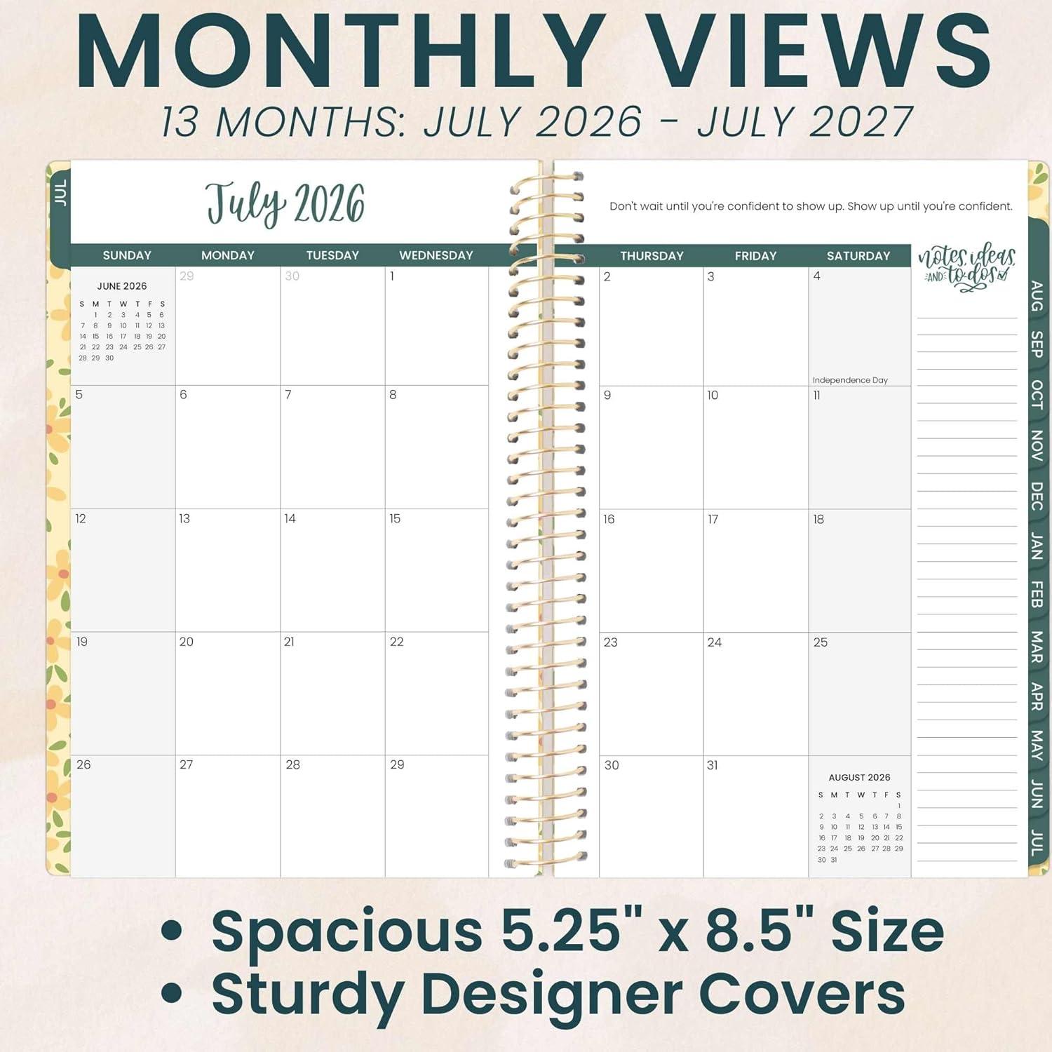 image:imagebloom daily planners 20252026 85 x 11 Academic Year Day Planner July 2025 July 2026 Weekly amp Monthly Dated Agenda Organizer with Stickers amp Tabs Garden Party BeigeButter Yellow Daisies 202627