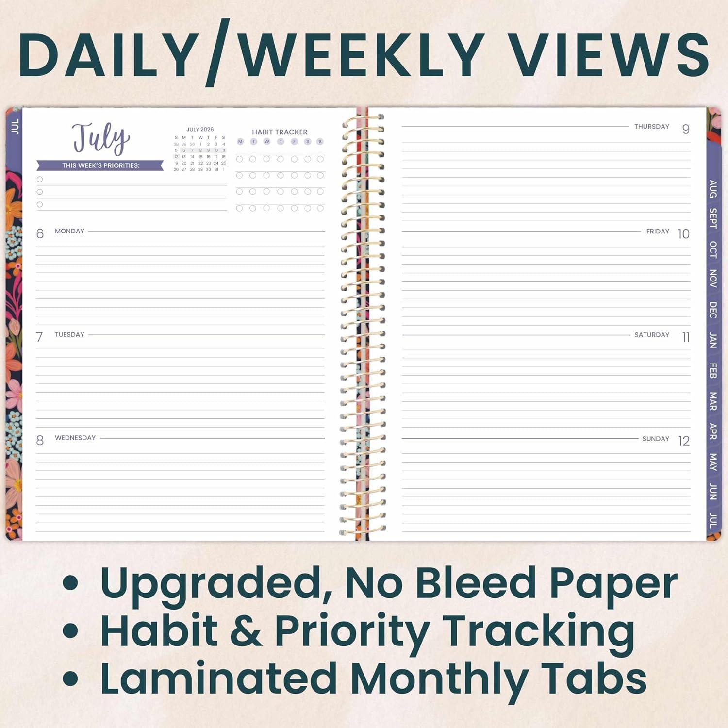 image:imagebloom daily planners 20252026 85 x 11 Academic Year Day Planner July 2025 July 2026 Weekly amp Monthly Dated Agenda Organizer with Stickers amp Tabs Garden Party BeigeFloral Fiesta 202627