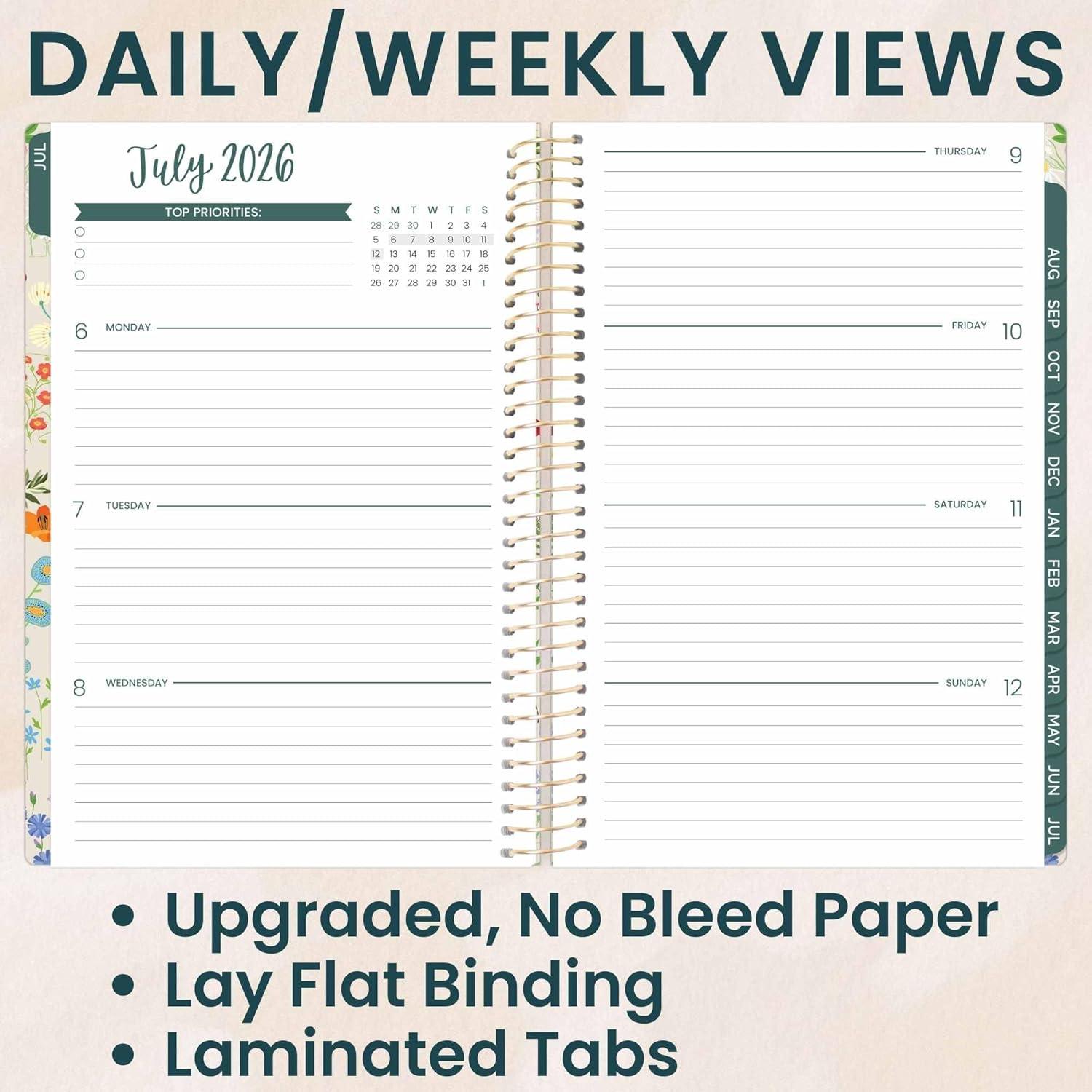 image:imagebloom daily planners 20252026 85 x 11 Academic Year Day Planner July 2025 July 2026 Weekly amp Monthly Dated Agenda Organizer with Stickers amp Tabs Garden Party BeigeGarden Party 202627