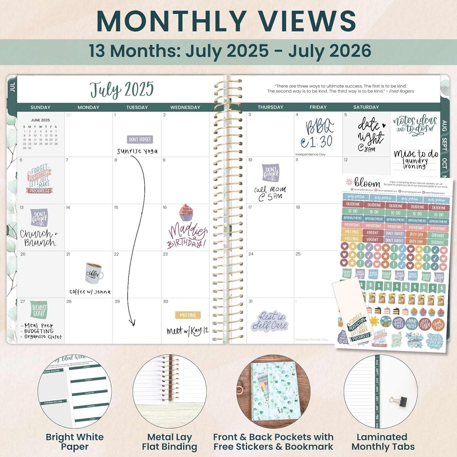 image:imagebloom daily planners 20252026 85 x 11 Academic Year Day Planner July 2025 July 2026 Weekly amp Monthly Dated Agenda Organizer with Stickers amp Tabs Boho GreeneryBoho Greenery 202526