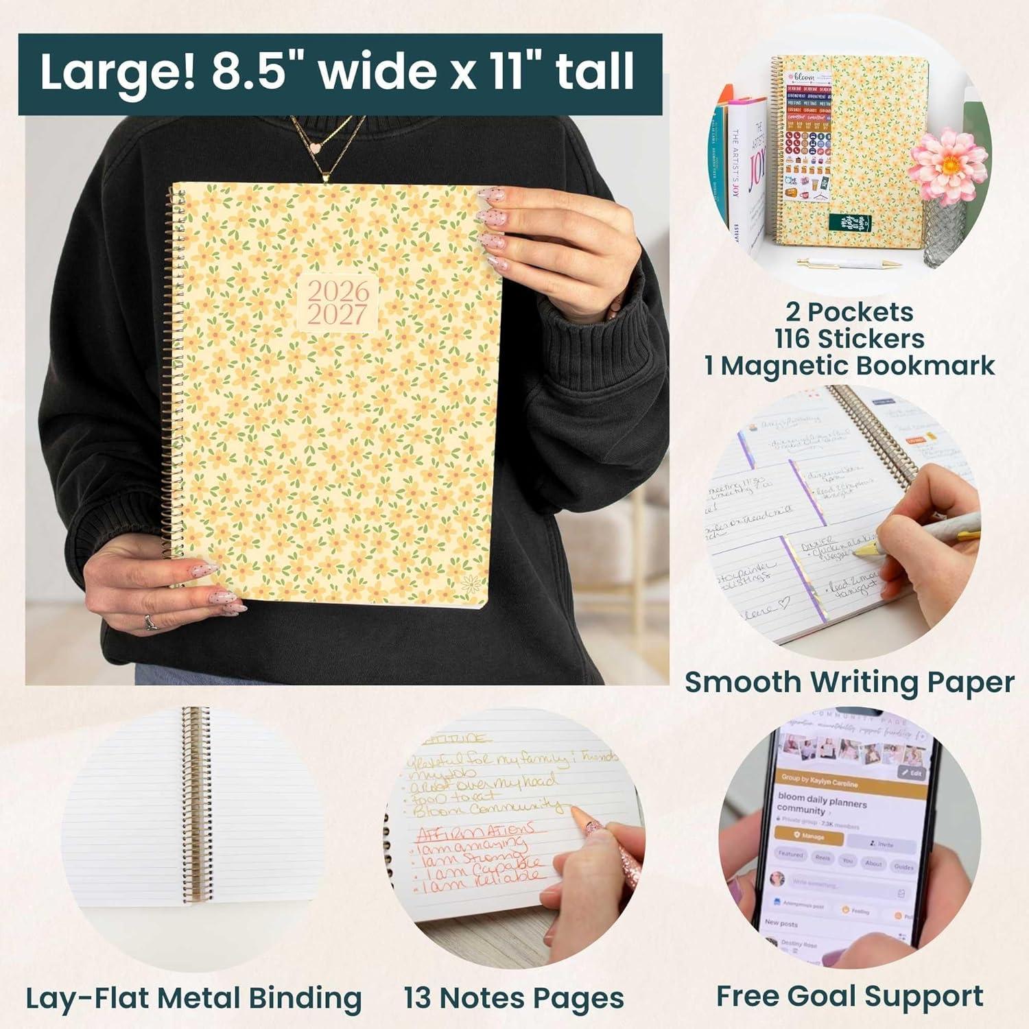 image:imagebloom daily planners 20252026 85 x 11 Academic Year Day Planner July 2025 July 2026 Weekly amp Monthly Dated Agenda Organizer with Stickers amp Tabs Garden Party BeigeButter Yellow Daisies 202627