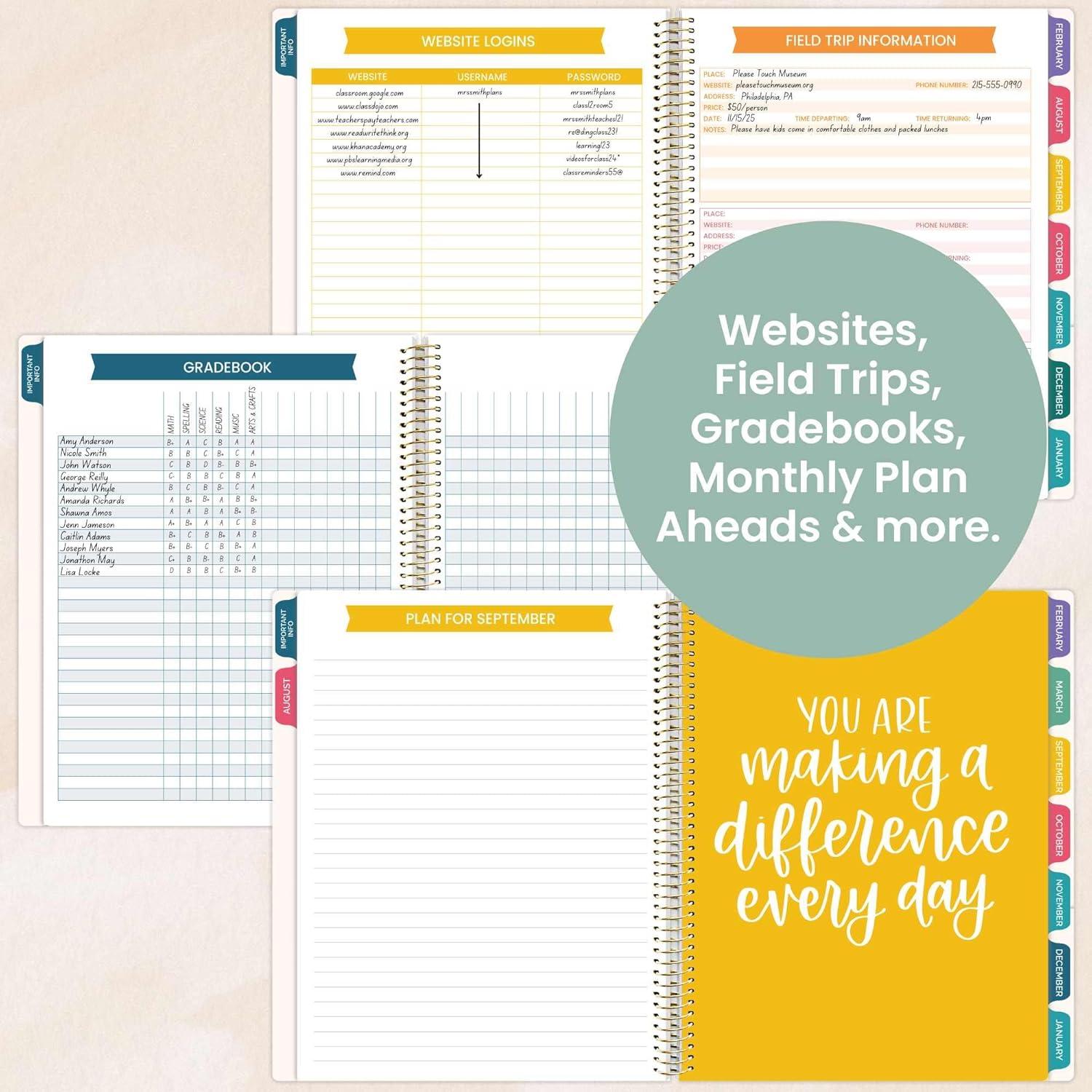 image:imagebloom daily planners 20252026 Teacher Planner amp Sticker Pack Bundle Academic Planner amp Organizer School Themed Sticker Pack Bright Planning Set for Educators Homeschool