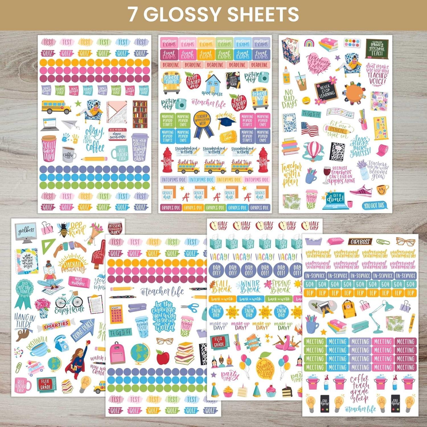 image:imagebloom daily planners 20252026 Teacher Planner amp Sticker Pack Bundle Academic Planner amp Organizer School Themed Sticker Pack Bright Planning Set for Educators Homeschool