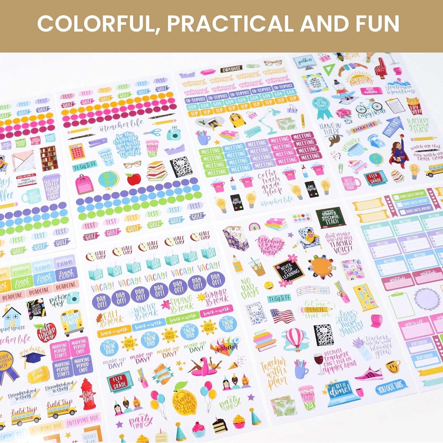 image:imagebloom daily planners 20252026 Teacher Planner amp Sticker Pack Bundle Academic Planner amp Organizer School Themed Sticker Pack Bright Planning Set for Educators Homeschool