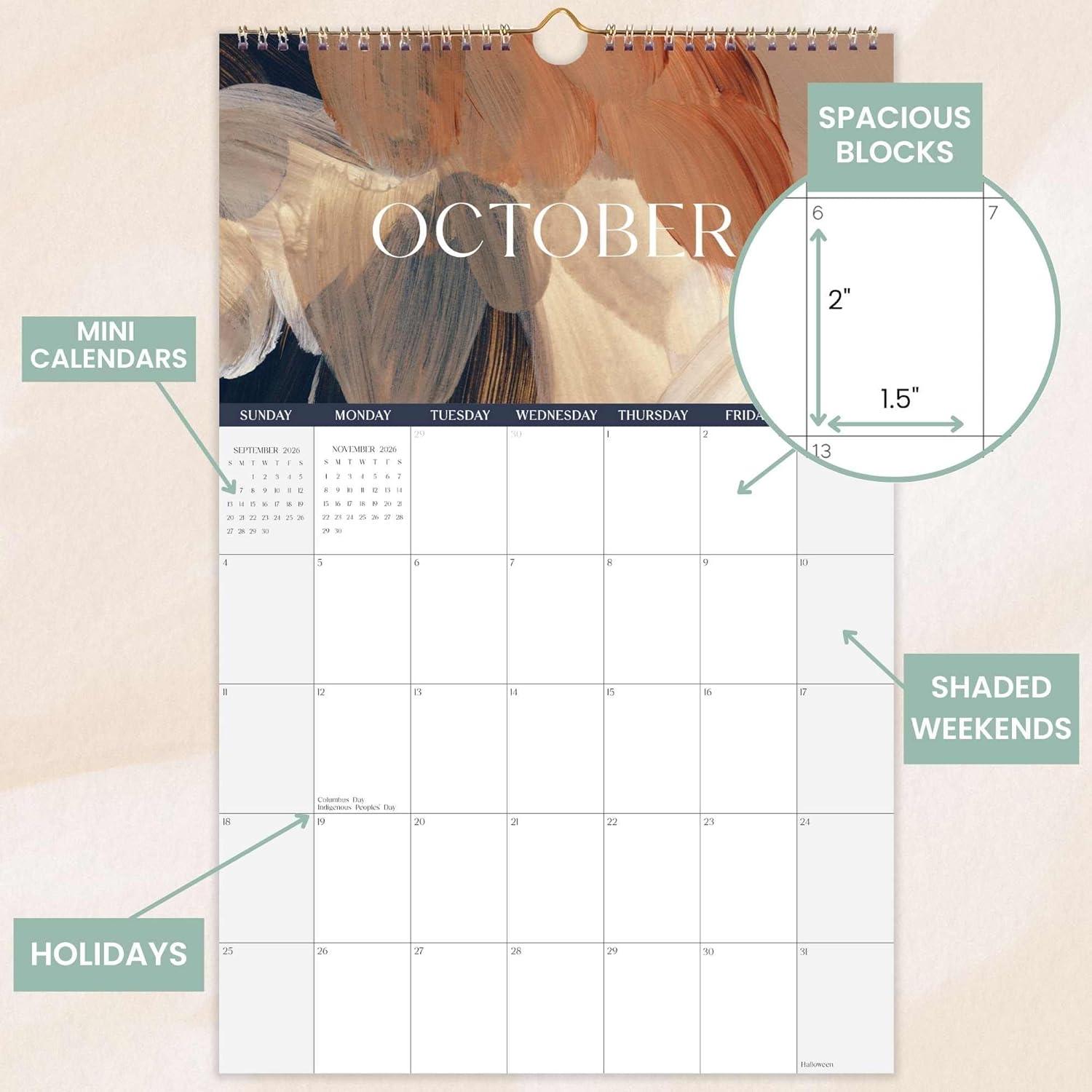 image:imagebloom daily planners 2026 Calendar Year Monthly Hanging Wall Calendar January through December 2026 Large 11 x 17 SeasonalPaint Strokes