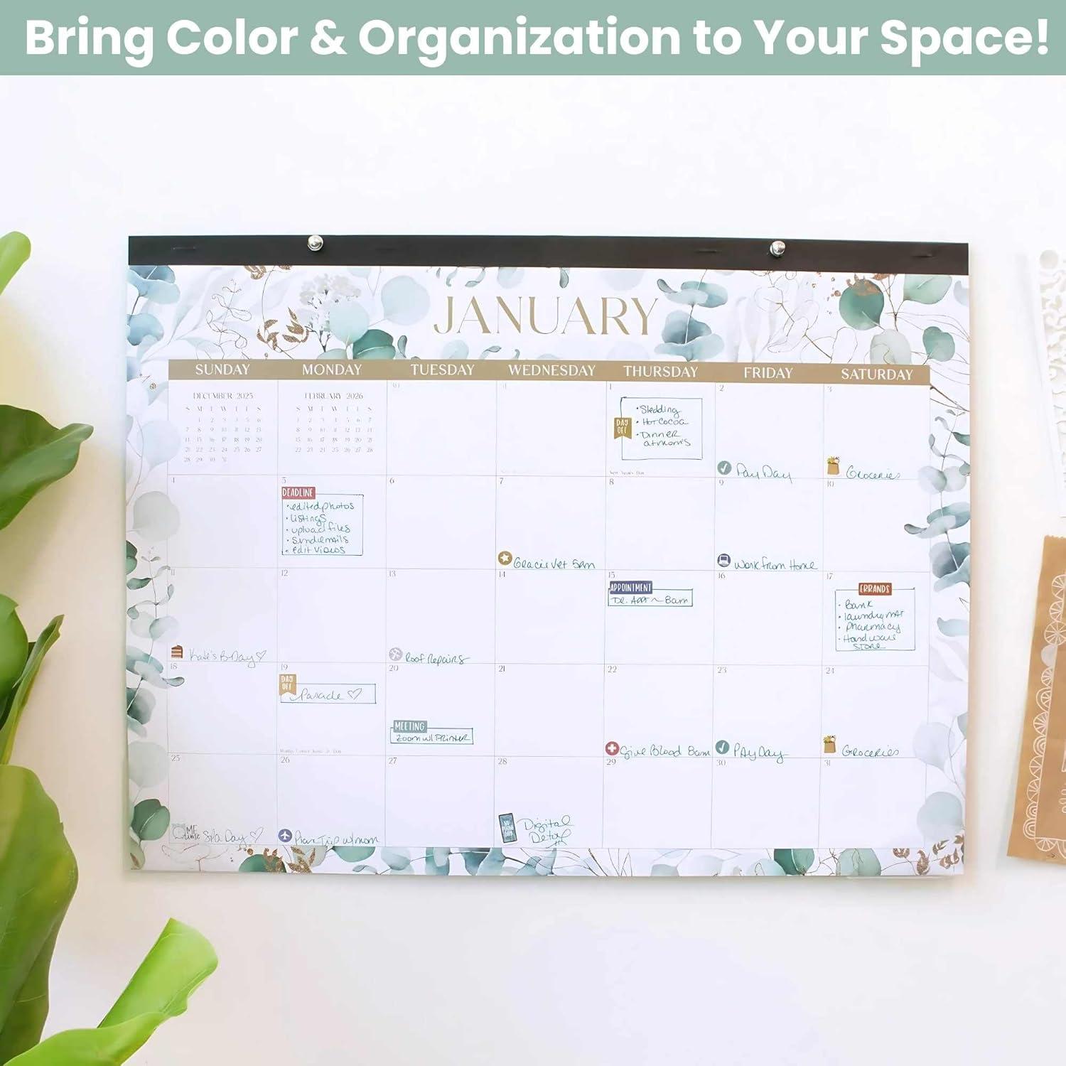 image:imagebloom daily planners 2026 Desk Calendar January to December Large Wall Calendar 21 x 16 Desktop amp Hanging Monthly Planner with Stickers for Home or Office Holiday IconsGreenery