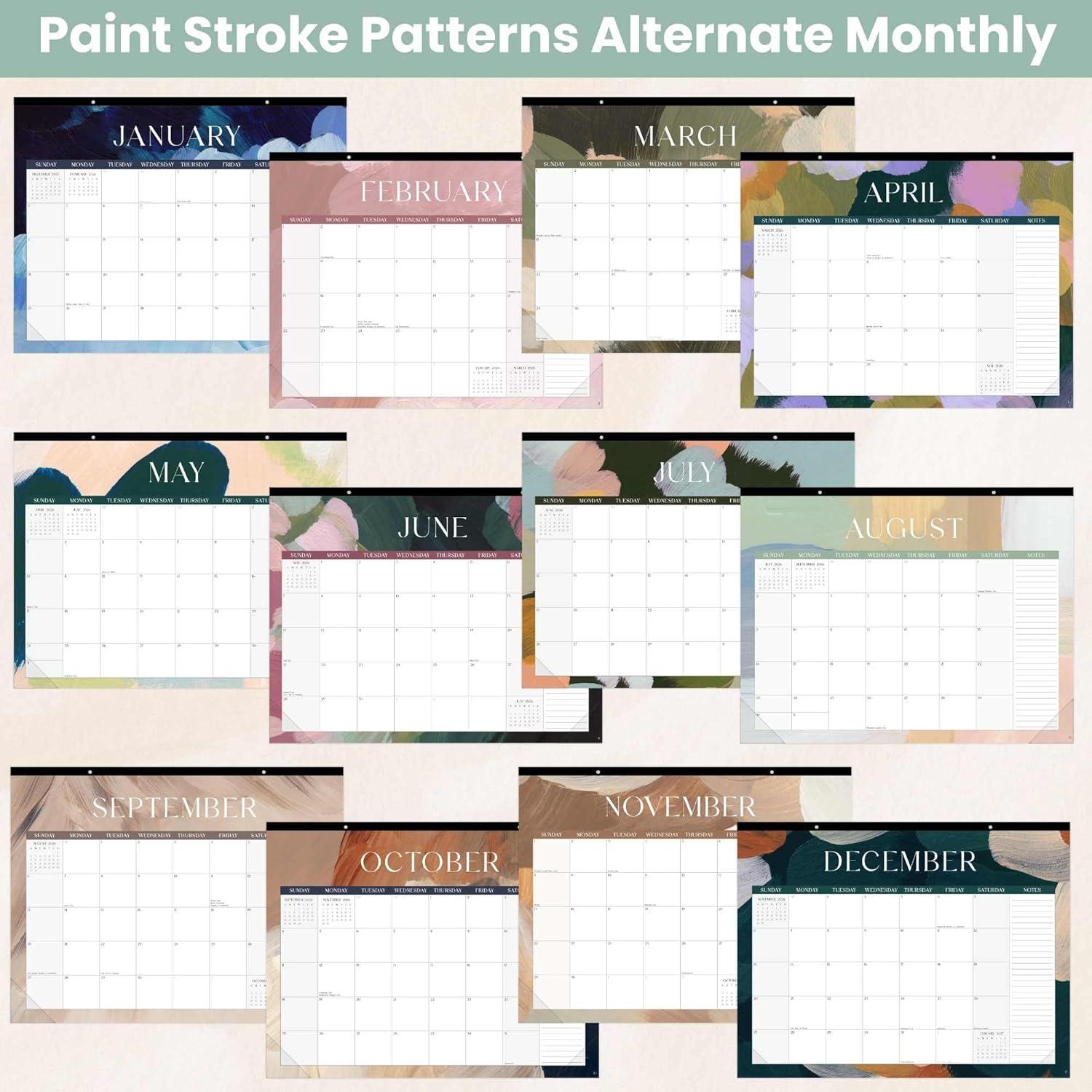 image:imagebloom daily planners 2026 Desk Calendar January to December Large Wall Calendar 21 x 16 Desktop amp Hanging Monthly Planner with Stickers for Home or Office Holiday IconsPaint Strokes