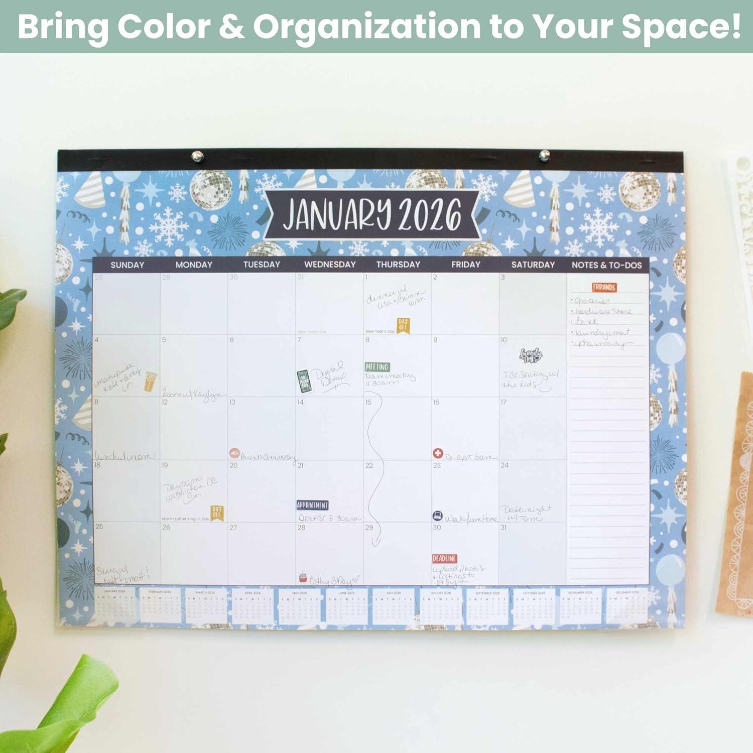 image:imagebloom daily planners 2026 Desk Calendar January to December Large Wall Calendar 21 x 16 Desktop amp Hanging Monthly Planner with Stickers for Home or Office Holiday IconsHoliday Icons