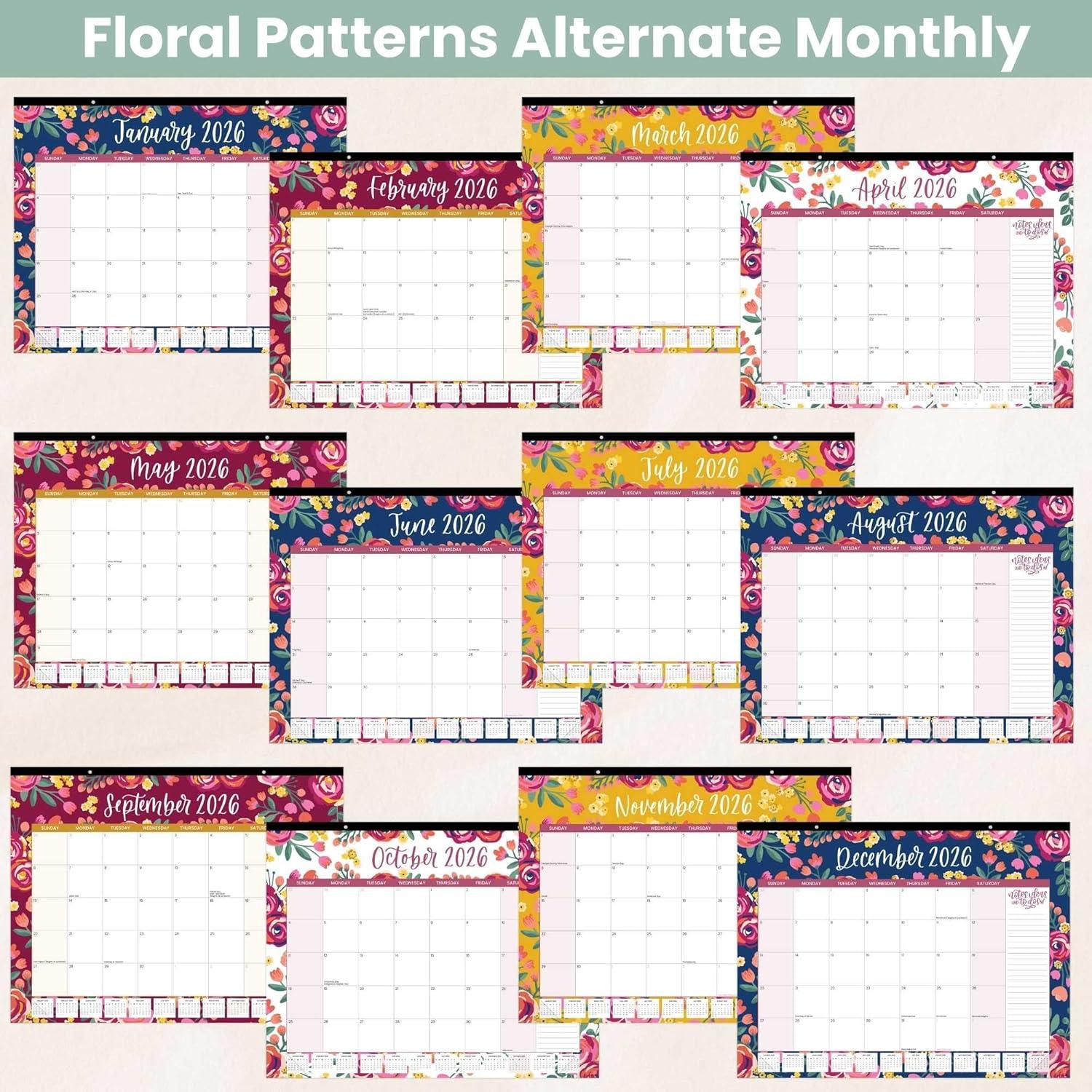 image:imagebloom daily planners 2026 Desk Calendar January to December Large Wall Calendar 21 x 16 Desktop amp Hanging Monthly Planner with Stickers for Home or Office Holiday IconsVintage Floral
