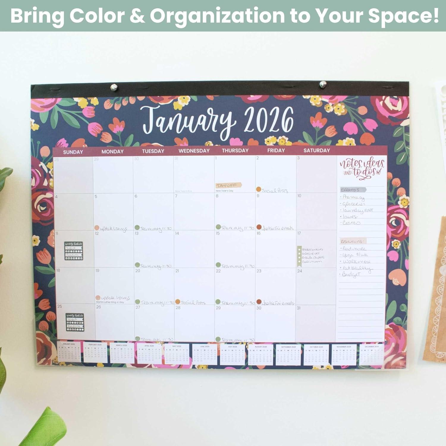 image:imagebloom daily planners 2026 Desk Calendar January to December Large Wall Calendar 21 x 16 Desktop amp Hanging Monthly Planner with Stickers for Home or Office Holiday IconsVintage Floral