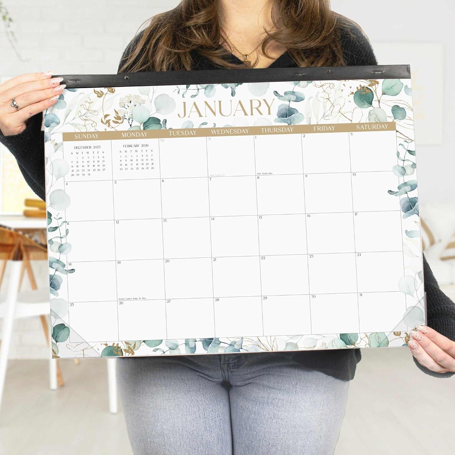 image:imagebloom daily planners 2026 Desk Calendar January to December Large Wall Calendar 21 x 16 Desktop amp Hanging Monthly Planner with Stickers for Home or Office Holiday IconsGreenery
