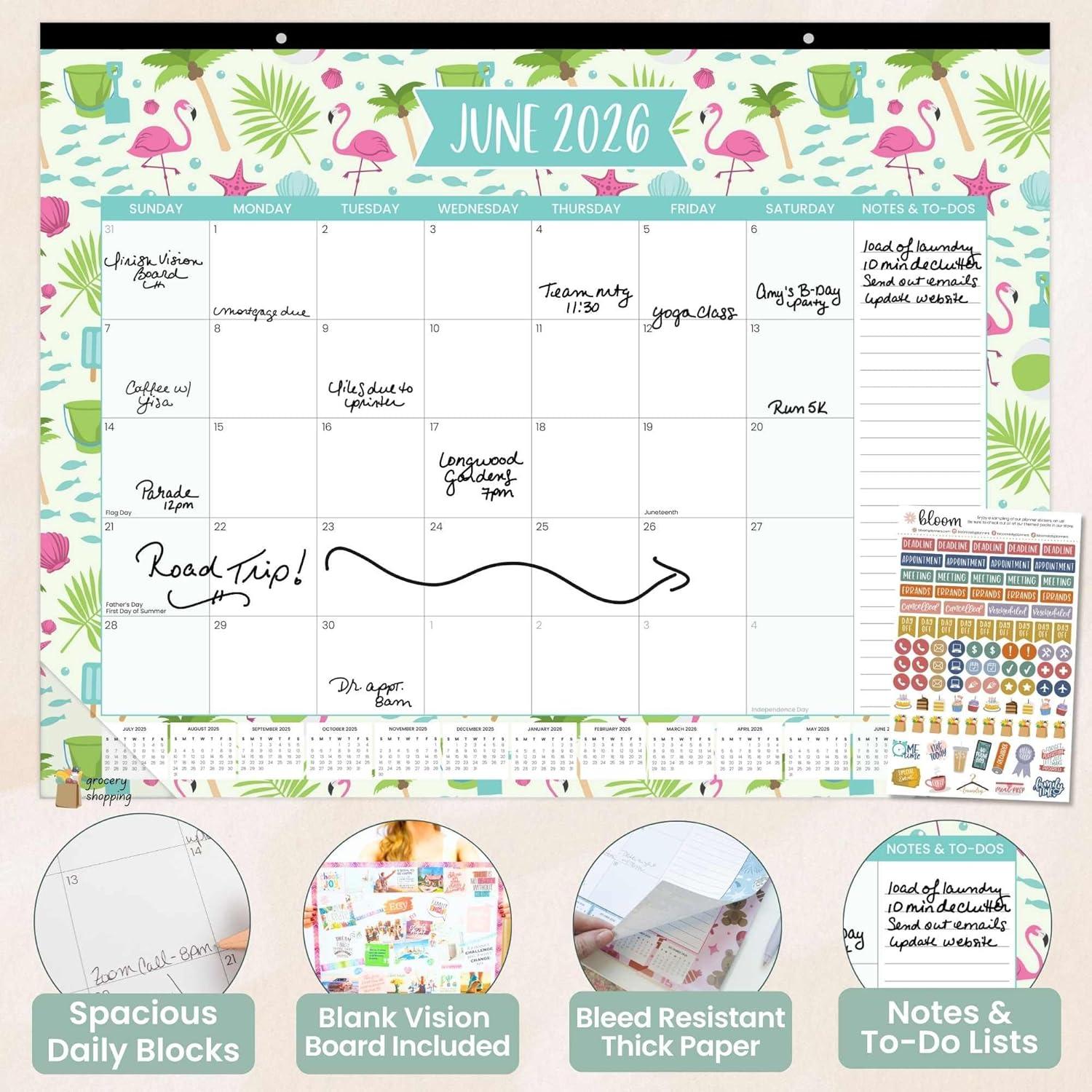 image:imagebloom daily planners 2026 Desk Calendar January to December Large Wall Calendar 21 x 16 Desktop amp Hanging Monthly Planner with Stickers for Home or Office Holiday IconsHoliday Icons