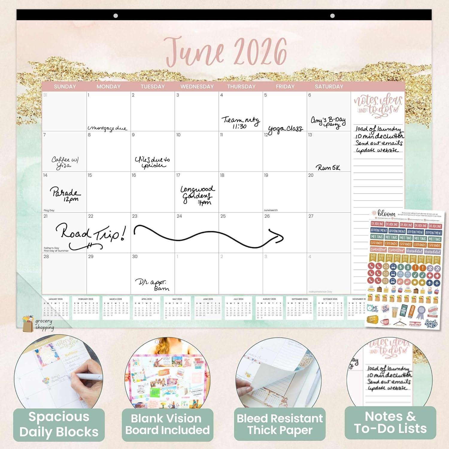 image:imagebloom daily planners 2026 Desk Calendar January to December Large Wall Calendar 21 x 16 Desktop amp Hanging Monthly Planner with Stickers for Home or Office Holiday IconsWatercolor