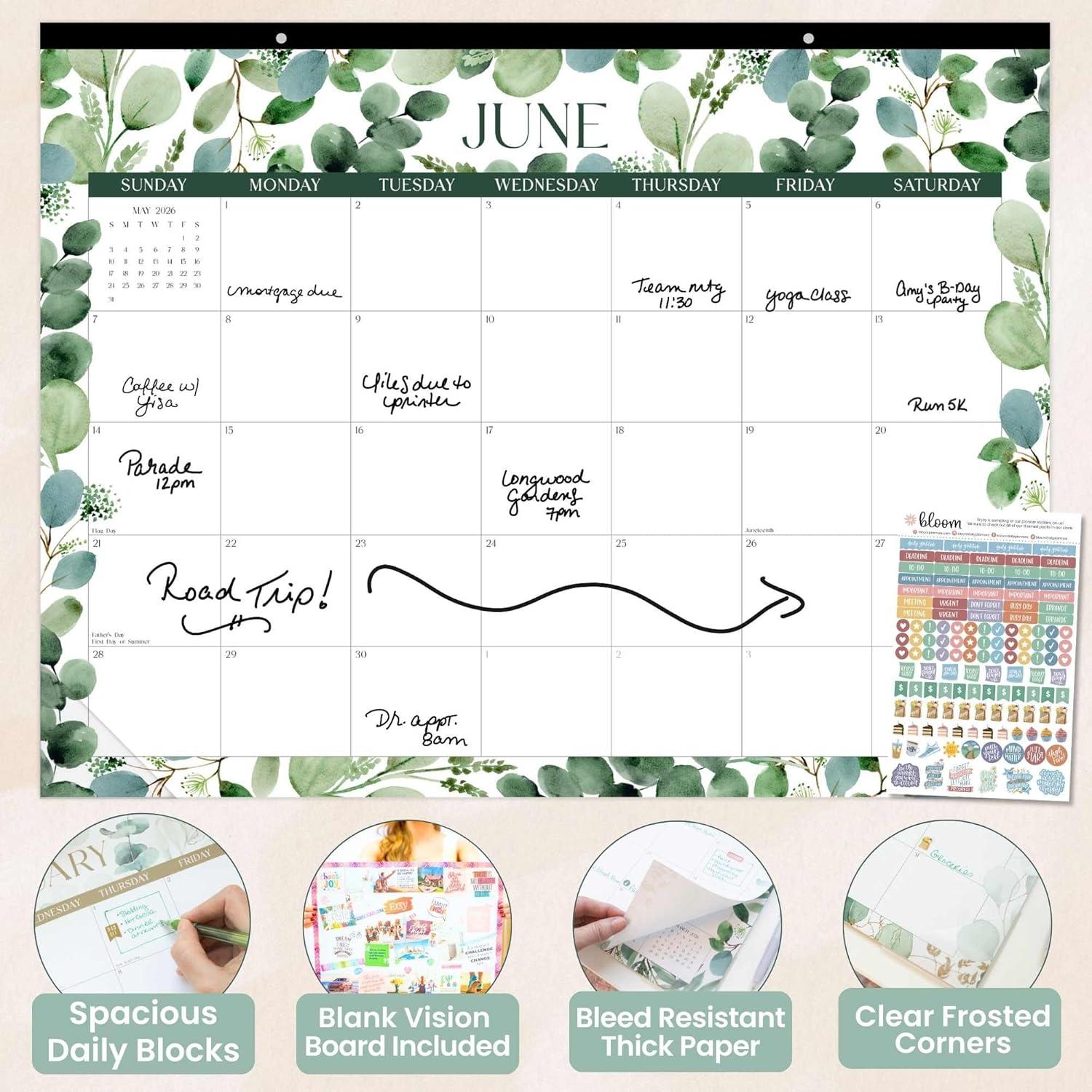 image:imagebloom daily planners 2026 Desk Calendar January to December Large Wall Calendar 21 x 16 Desktop amp Hanging Monthly Planner with Stickers for Home or Office Holiday IconsGreenery