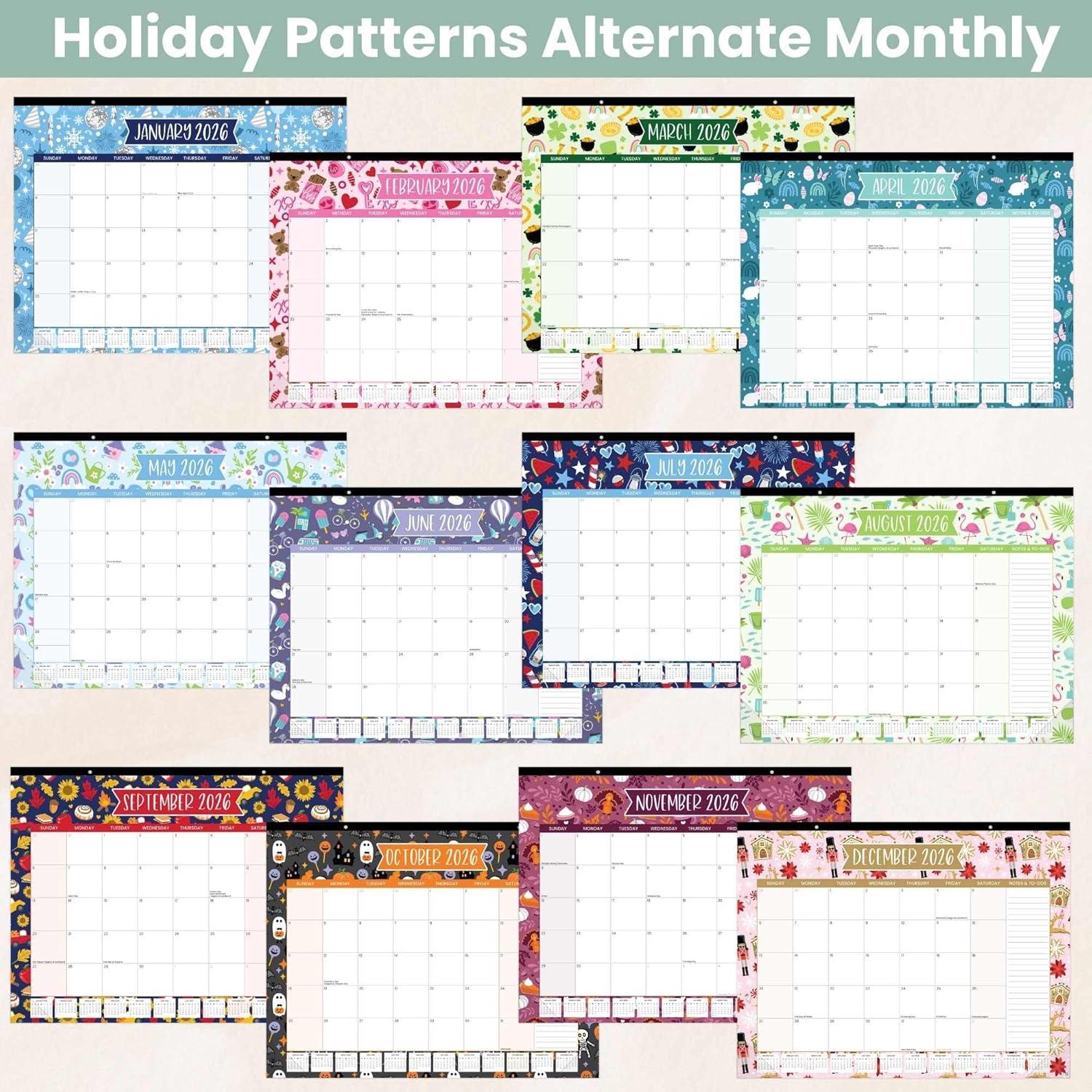 image:imagebloom daily planners 2026 Desk Calendar January to December Large Wall Calendar 21 x 16 Desktop amp Hanging Monthly Planner with Stickers for Home or Office Holiday IconsHoliday Icons