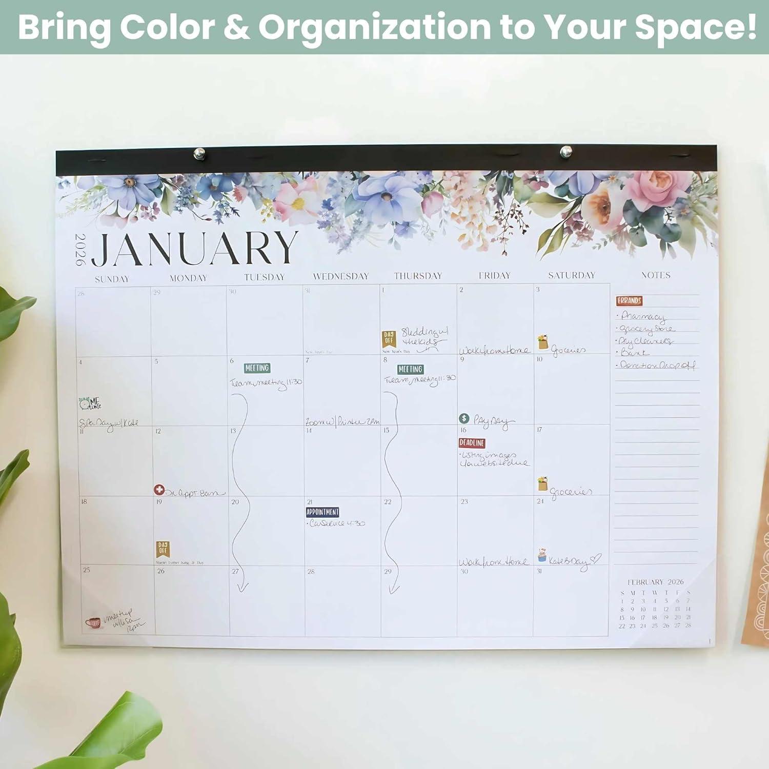 image:imagebloom daily planners 2026 Desk Calendar January to December Large Wall Calendar 21 x 16 Desktop amp Hanging Monthly Planner with Stickers for Home or Office Holiday IconsSeasonal Florals