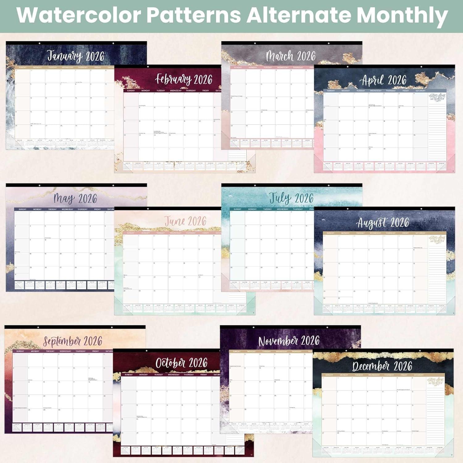 image:imagebloom daily planners 2026 Desk Calendar January to December Large Wall Calendar 21 x 16 Desktop amp Hanging Monthly Planner with Stickers for Home or Office Holiday IconsWatercolor