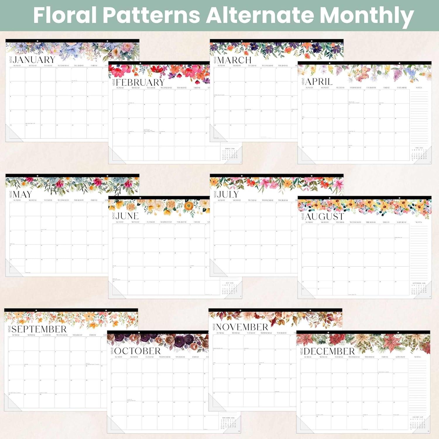 image:imagebloom daily planners 2026 Desk Calendar January to December Large Wall Calendar 21 x 16 Desktop amp Hanging Monthly Planner with Stickers for Home or Office Holiday IconsSeasonal Florals