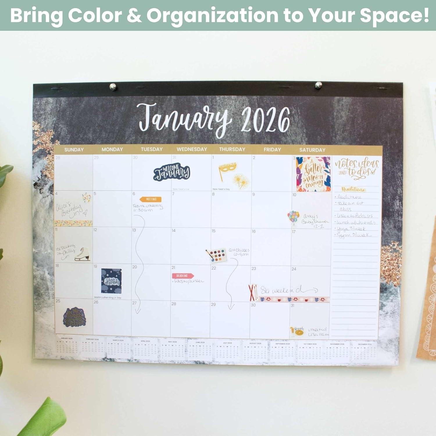 image:imagebloom daily planners 2026 Desk Calendar January to December Large Wall Calendar 21 x 16 Desktop amp Hanging Monthly Planner with Stickers for Home or Office Holiday IconsWatercolor