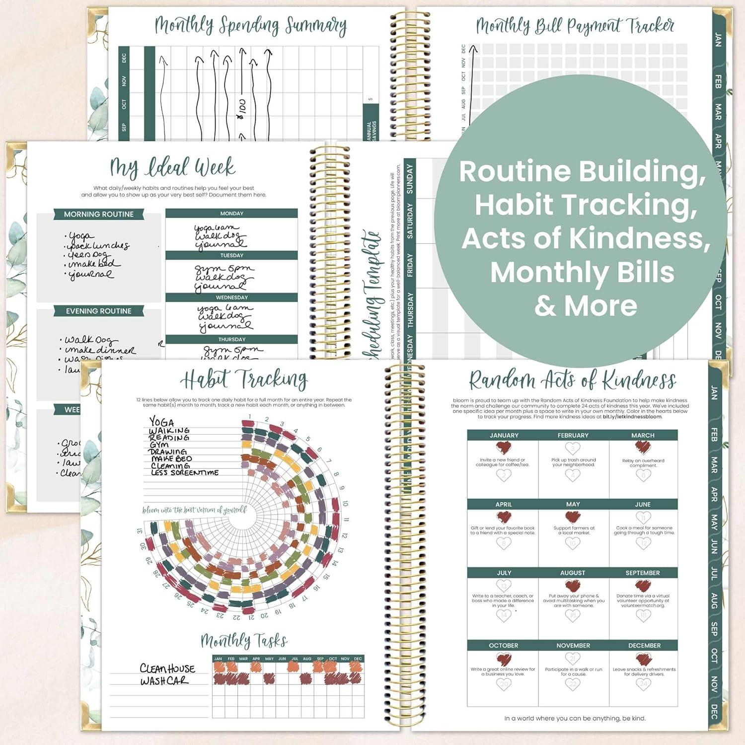 image:imagebloom daily planners 2026 Hardcover Calendar Year Goal amp Vision Planner January to December Monthly amp Weekly Agenda Organizer 75 x 9 Beige BouquetWhite Eucalyptus