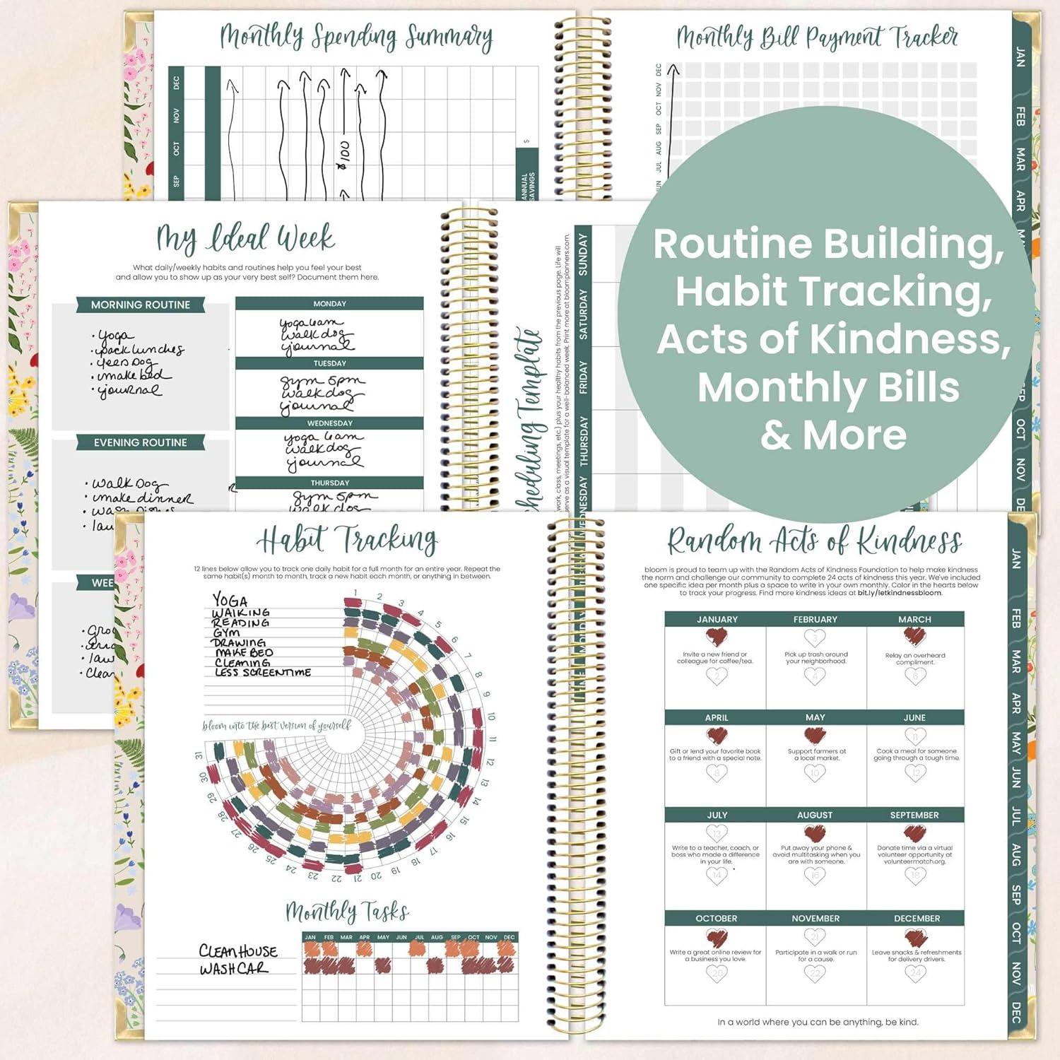 image:imagebloom daily planners 2026 Hardcover Calendar Year Goal amp Vision Planner January to December Monthly amp Weekly Agenda Organizer 75 x 9 Beige BouquetGarden Party