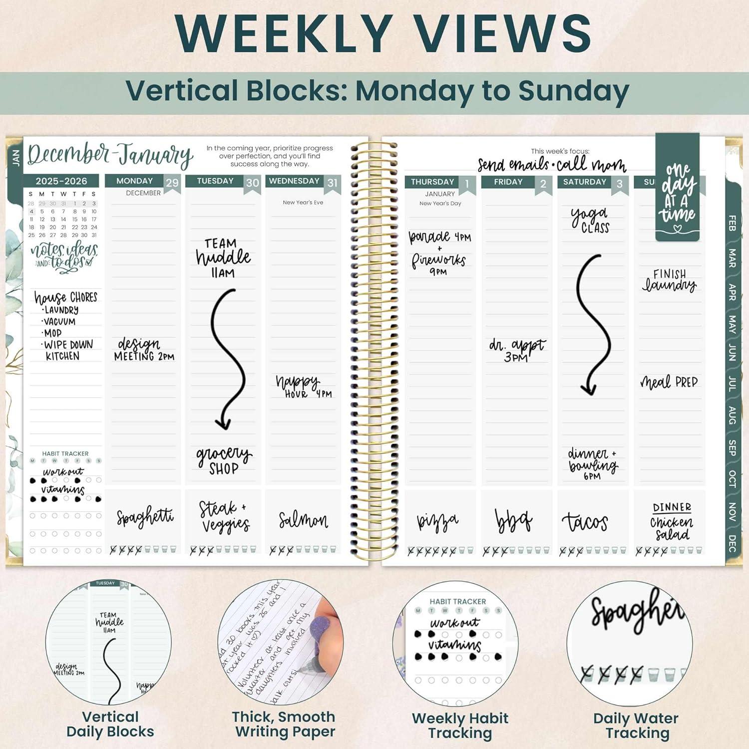 image:imagebloom daily planners 2026 Hardcover Calendar Year Goal amp Vision Planner January to December Monthly amp Weekly Agenda Organizer 75 x 9 Beige BouquetWhite Eucalyptus